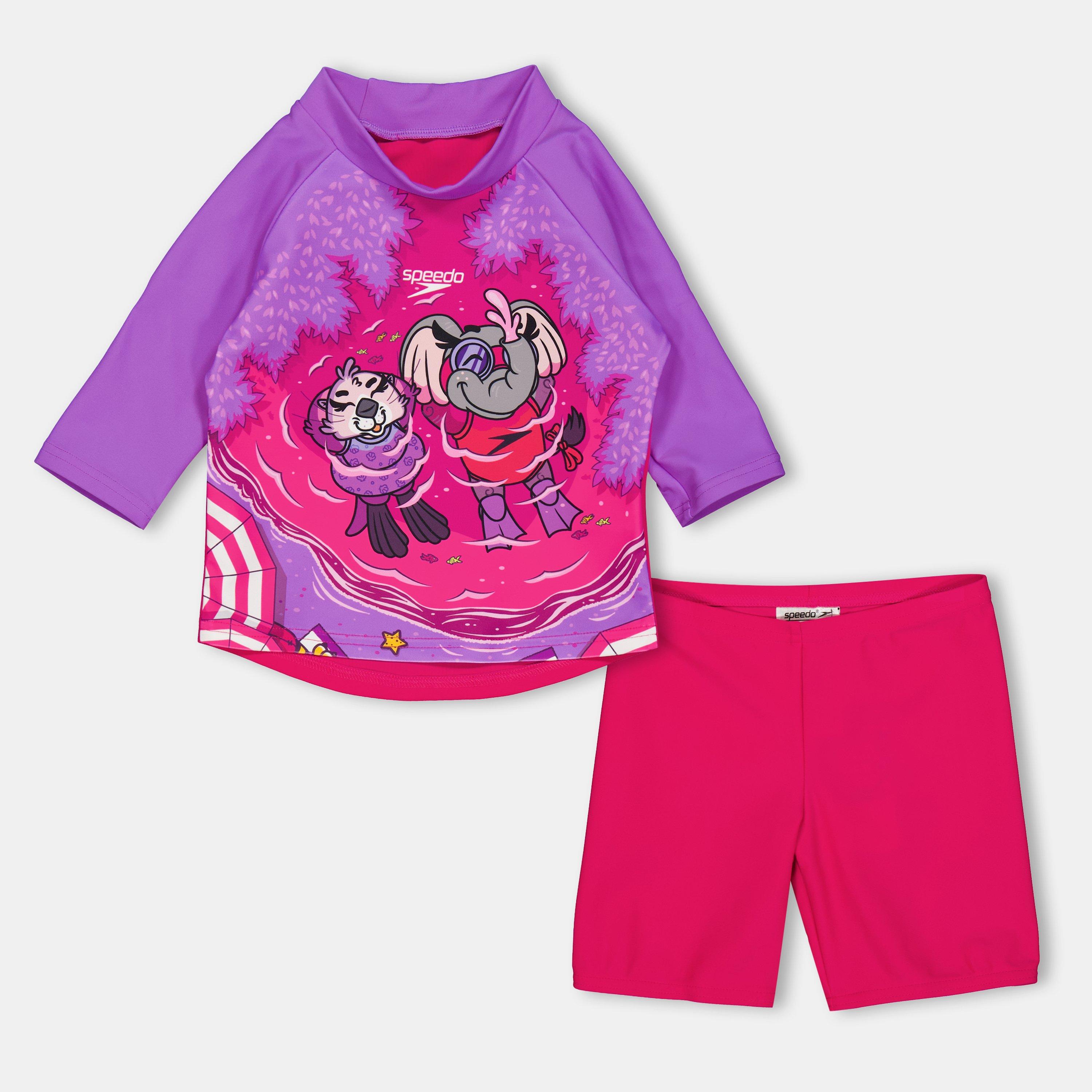 Speedo  Kids' Sun Protection Two-Piece Swimsuit - Pink/Yellow - 6-9 Mnth