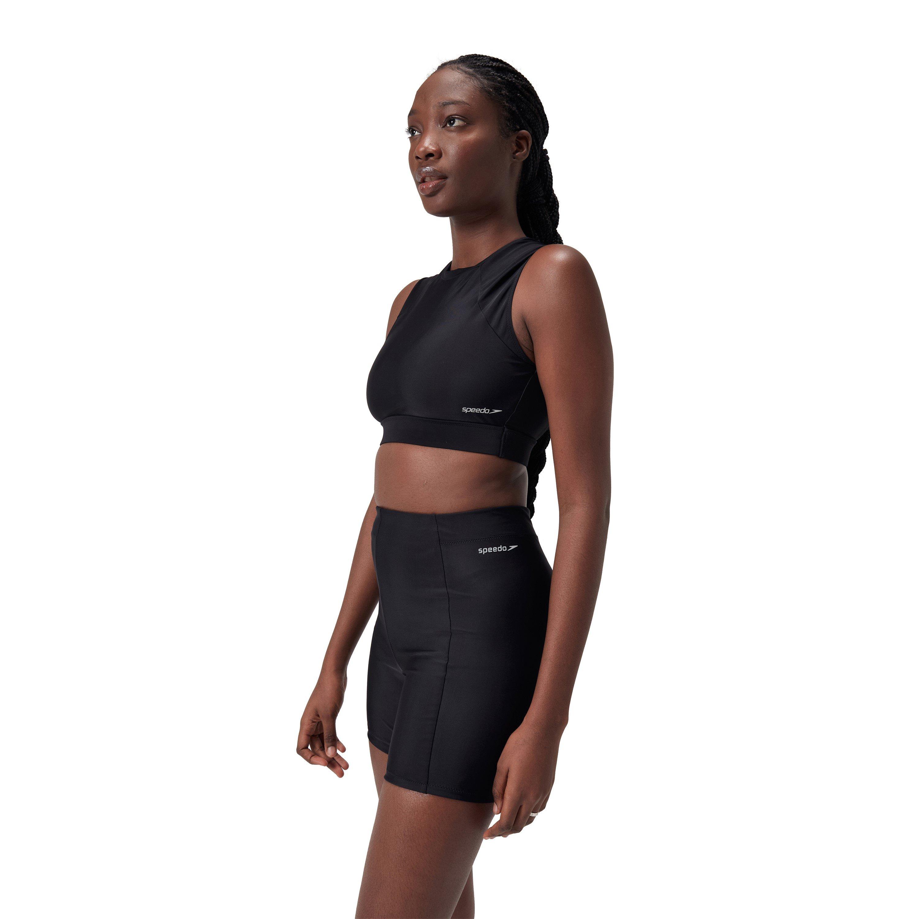 Black - Speedo - Womens Mesh Solid Crop Top - 6