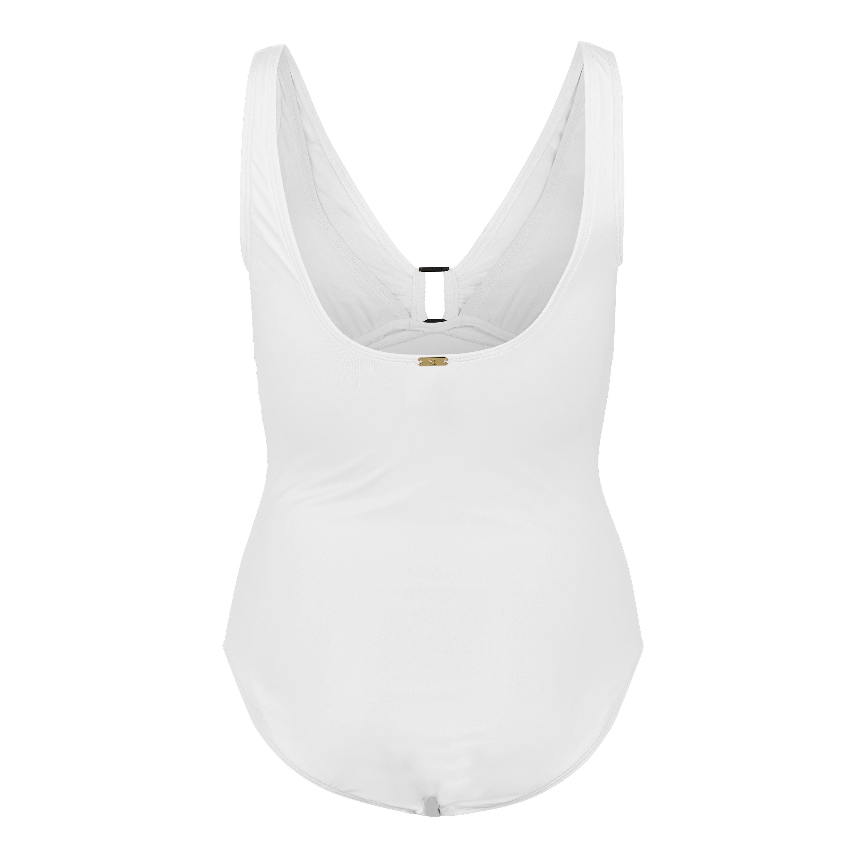 White - Lauren by Ralph Lauren - Women's Ring Detail Plunge Swimsuit - 2