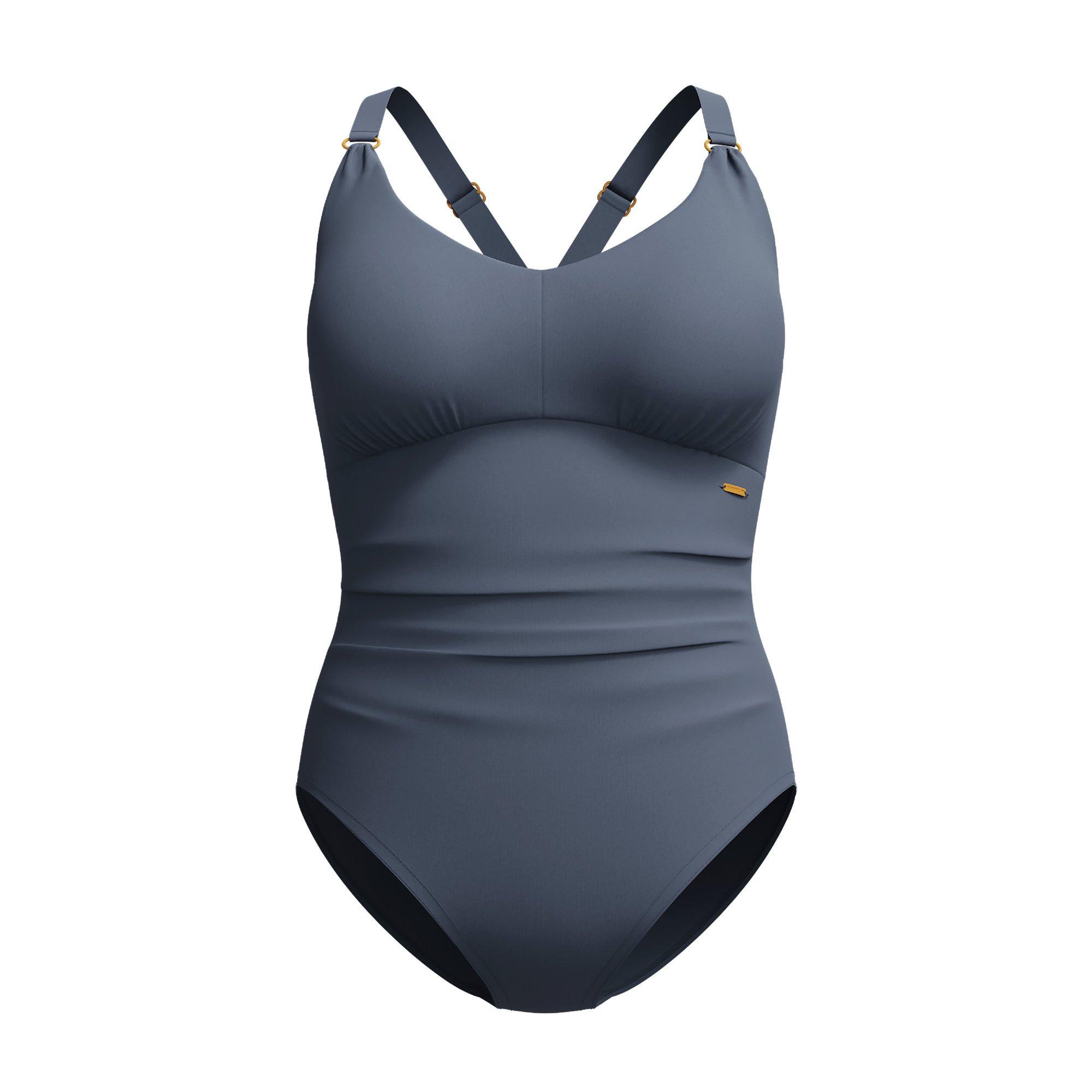 Grey - Speedo - Women's Shaping V-Neck Cross-Back One-Piece Swimsuit - 1