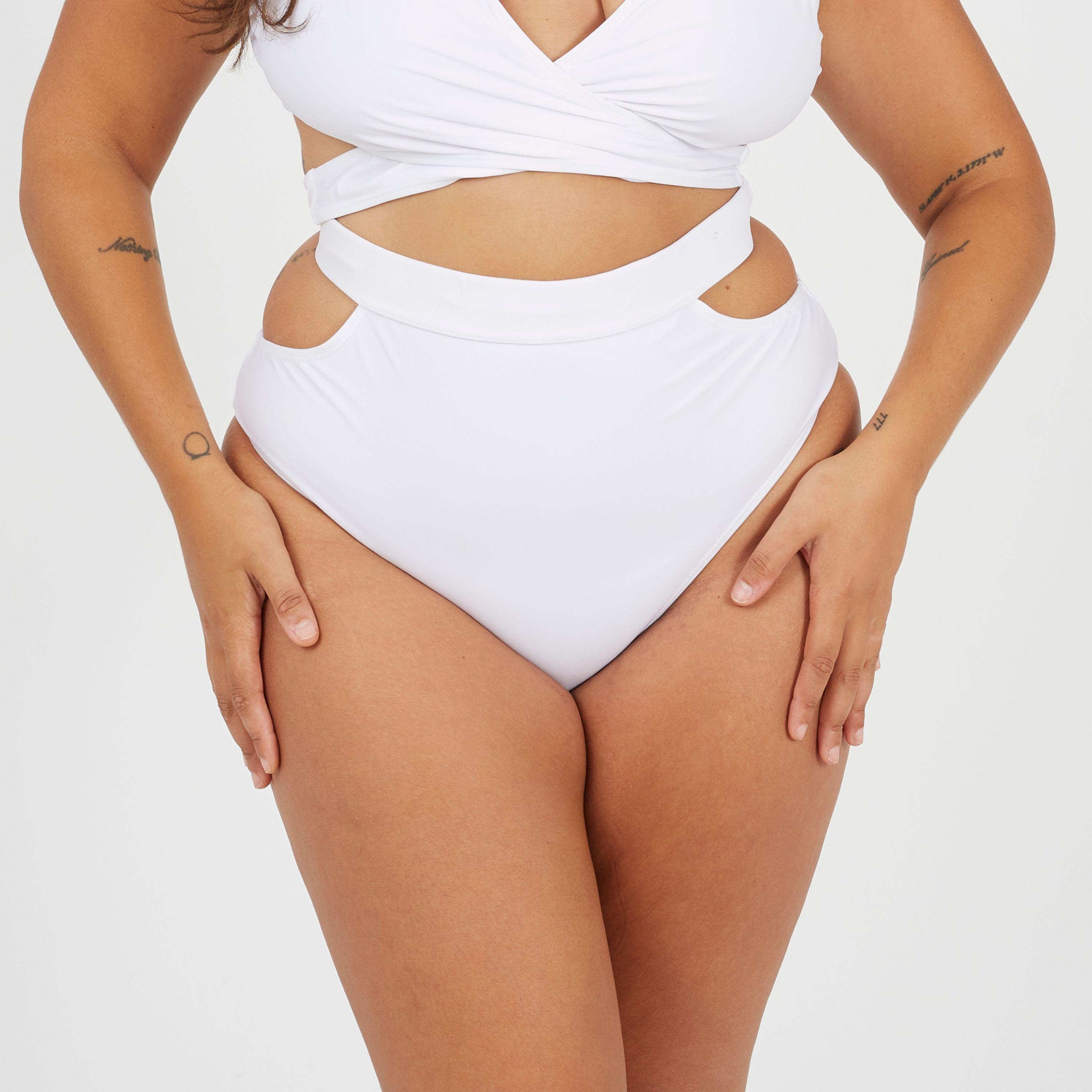 Brave Soul Women's Plus Size High Waisted Bikini Bottoms - White - 18 (2XL)