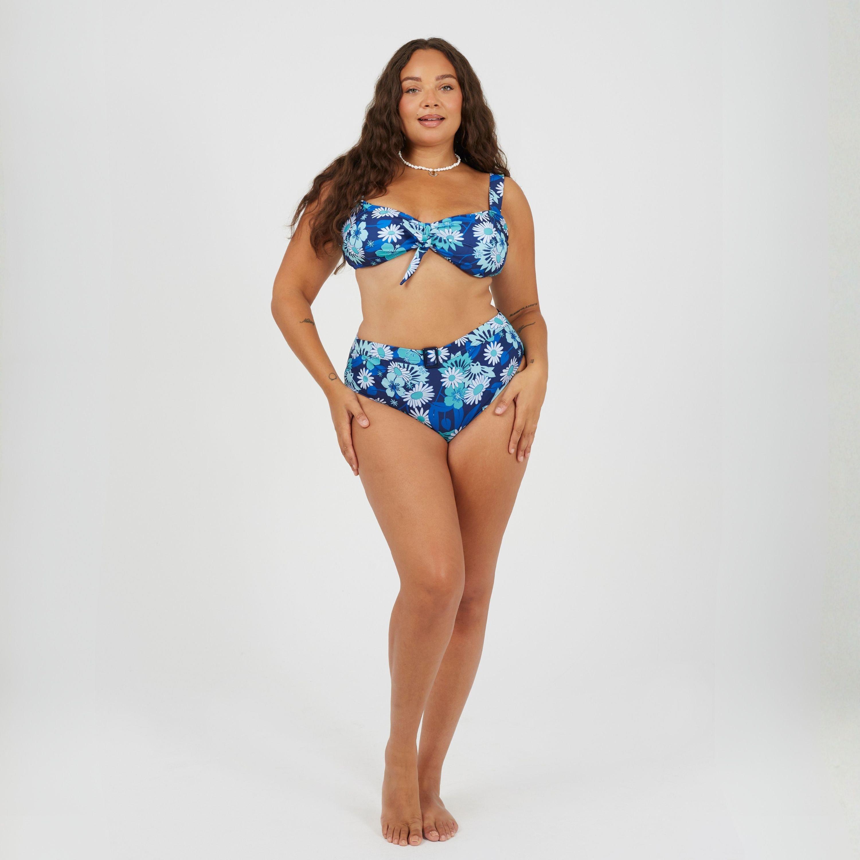 Blue Retro - Brave Soul - Womens Plus Size High Waisted Bikini Bottoms - 4