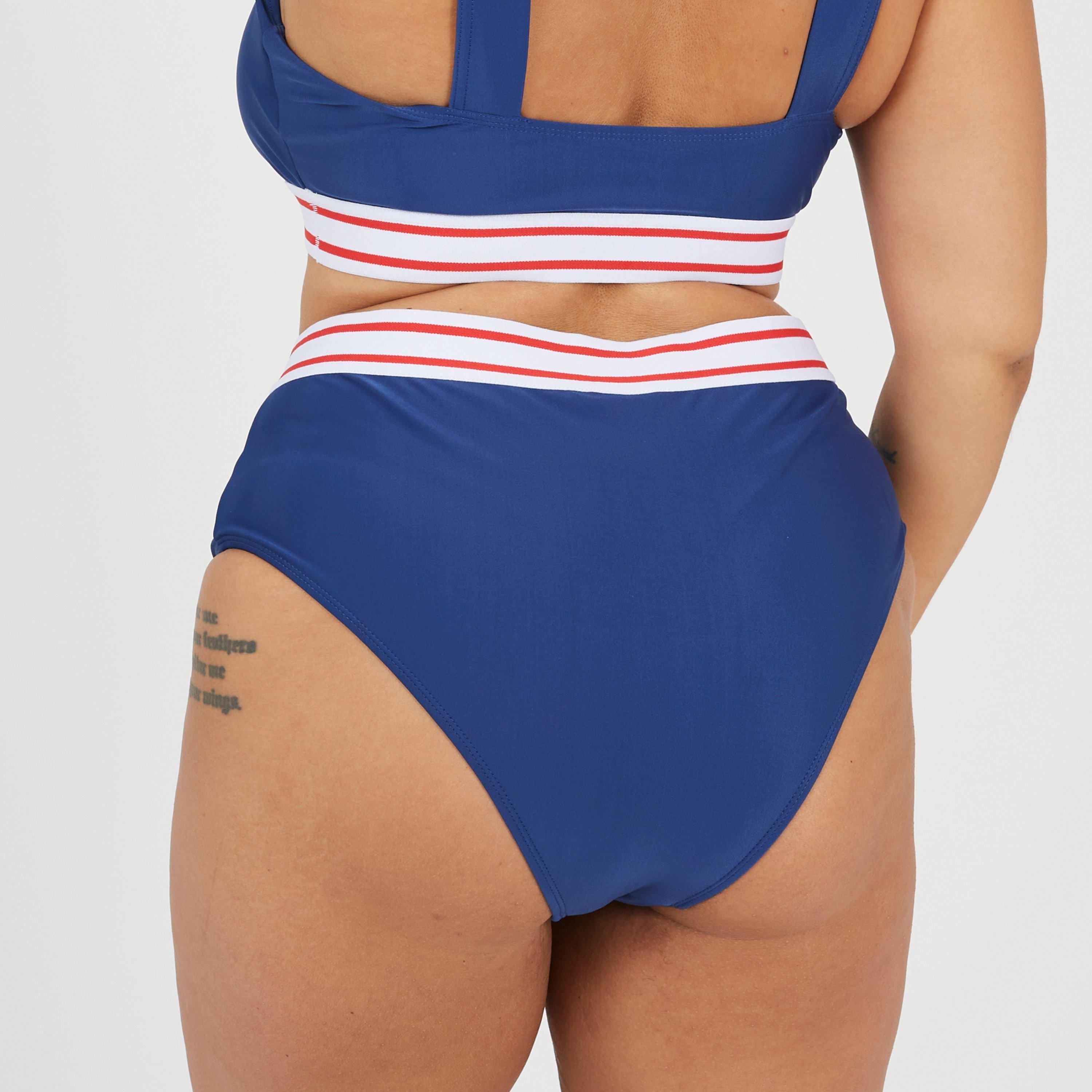 Navy/Wht/Red - Brave Soul - Womens Plus Size High Waisted Bikini Bottoms - 2