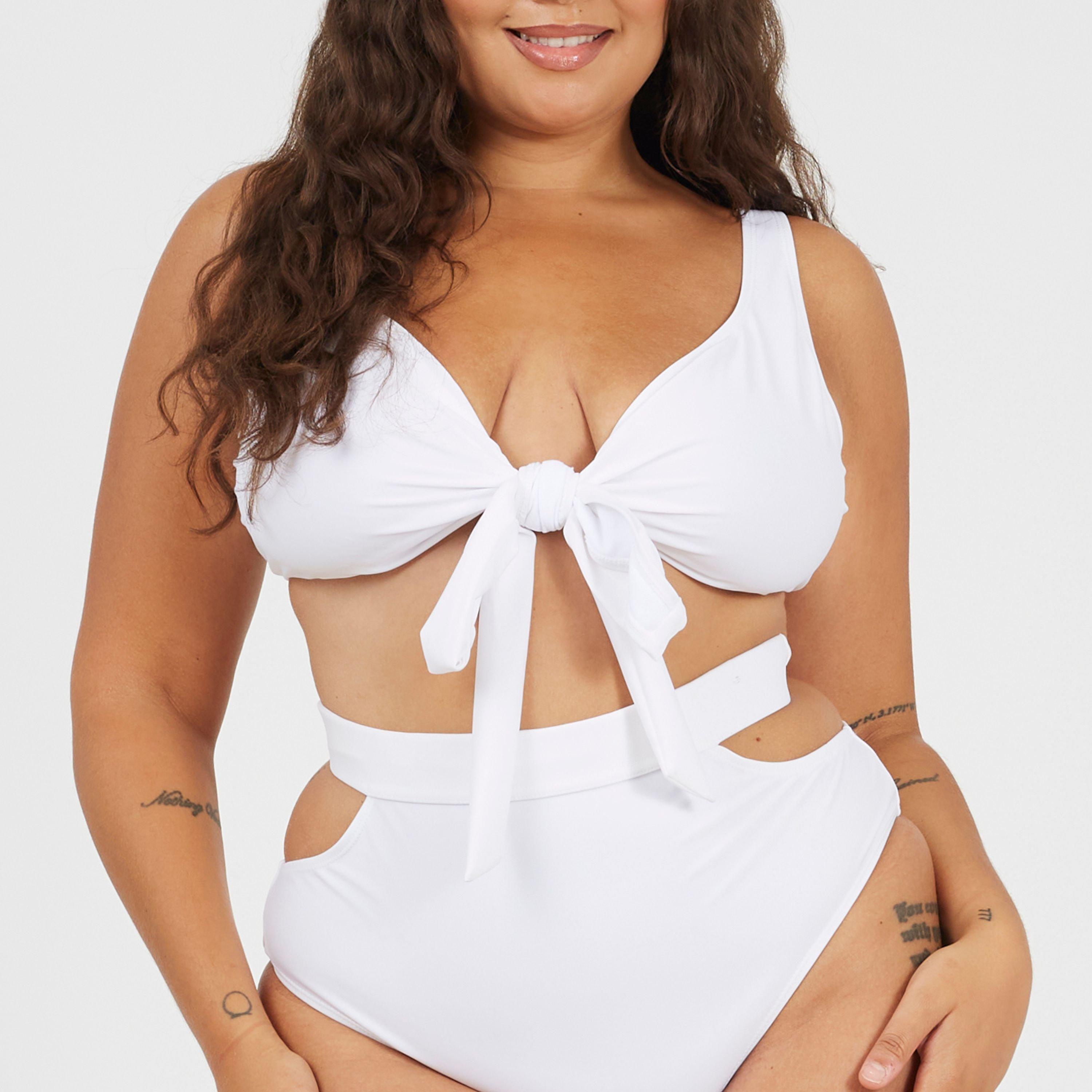Bijela - Brave Soul - Plus Size Plunge Bikini Top with Wrap Around Straps - 3