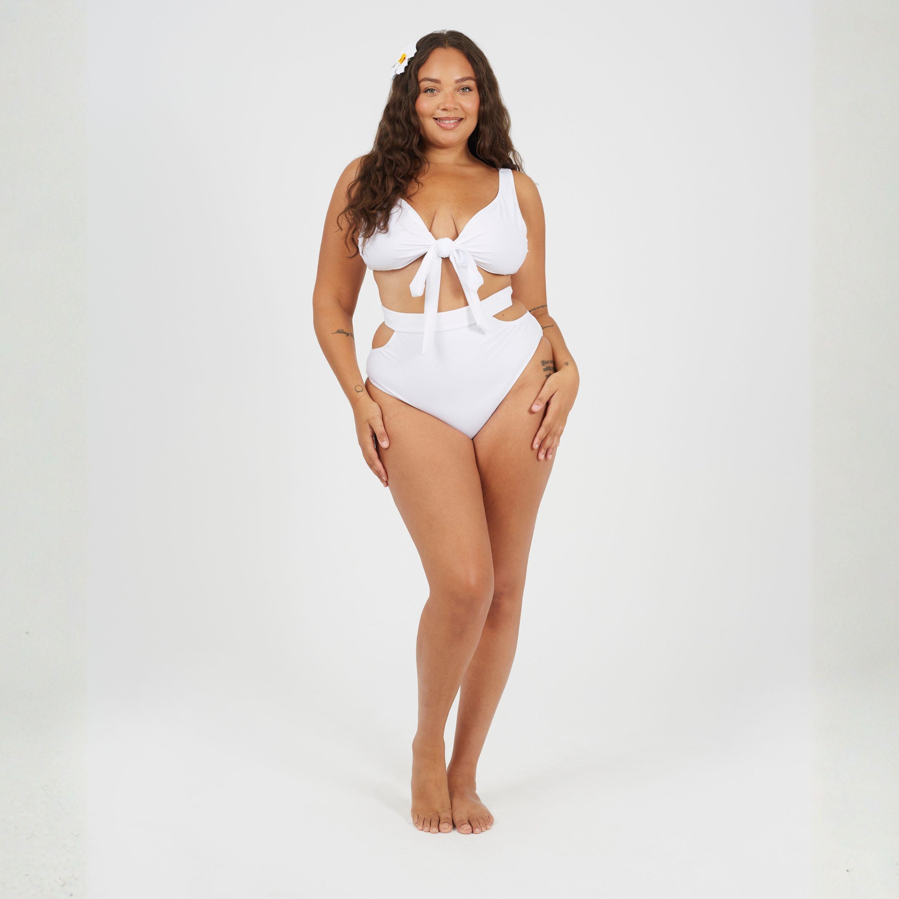 Bijela - Brave Soul - Plus Size Plunge Bikini Top with Wrap Around Straps - 4