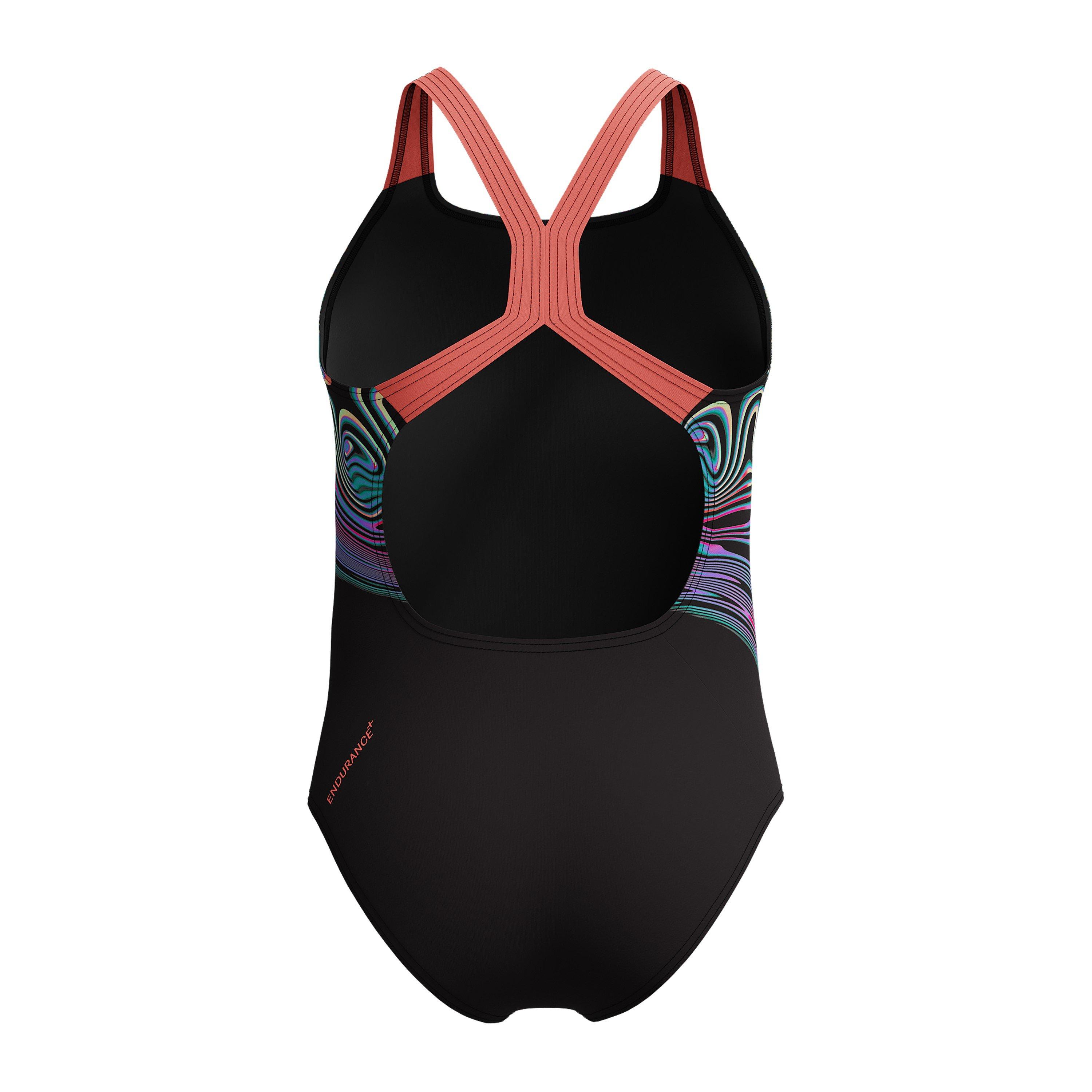 Sort/ Neon - Speedo - Girls Placement Powerback Swimsuit - 3