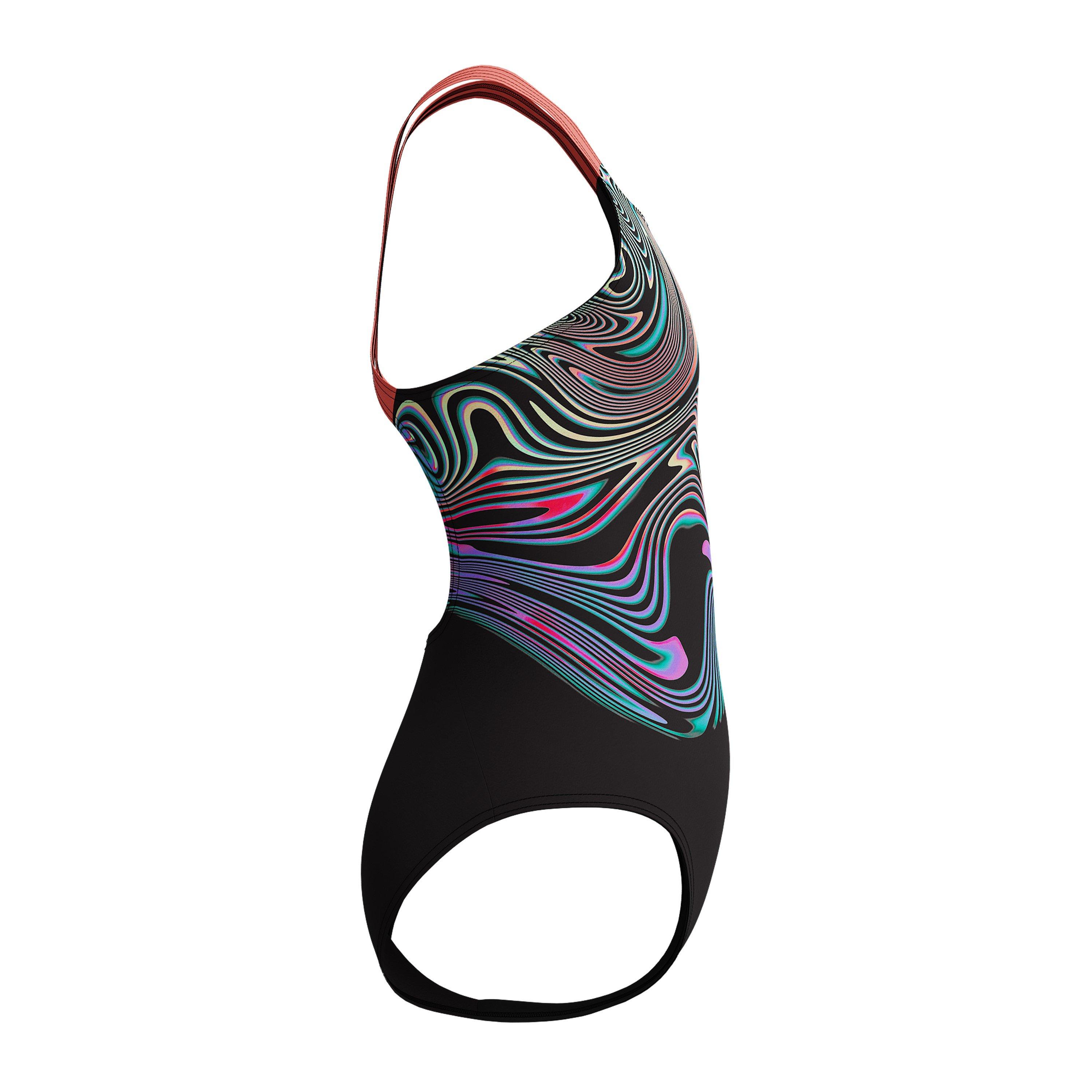 Sort/ Neon - Speedo - Girls Placement Powerback Swimsuit - 4