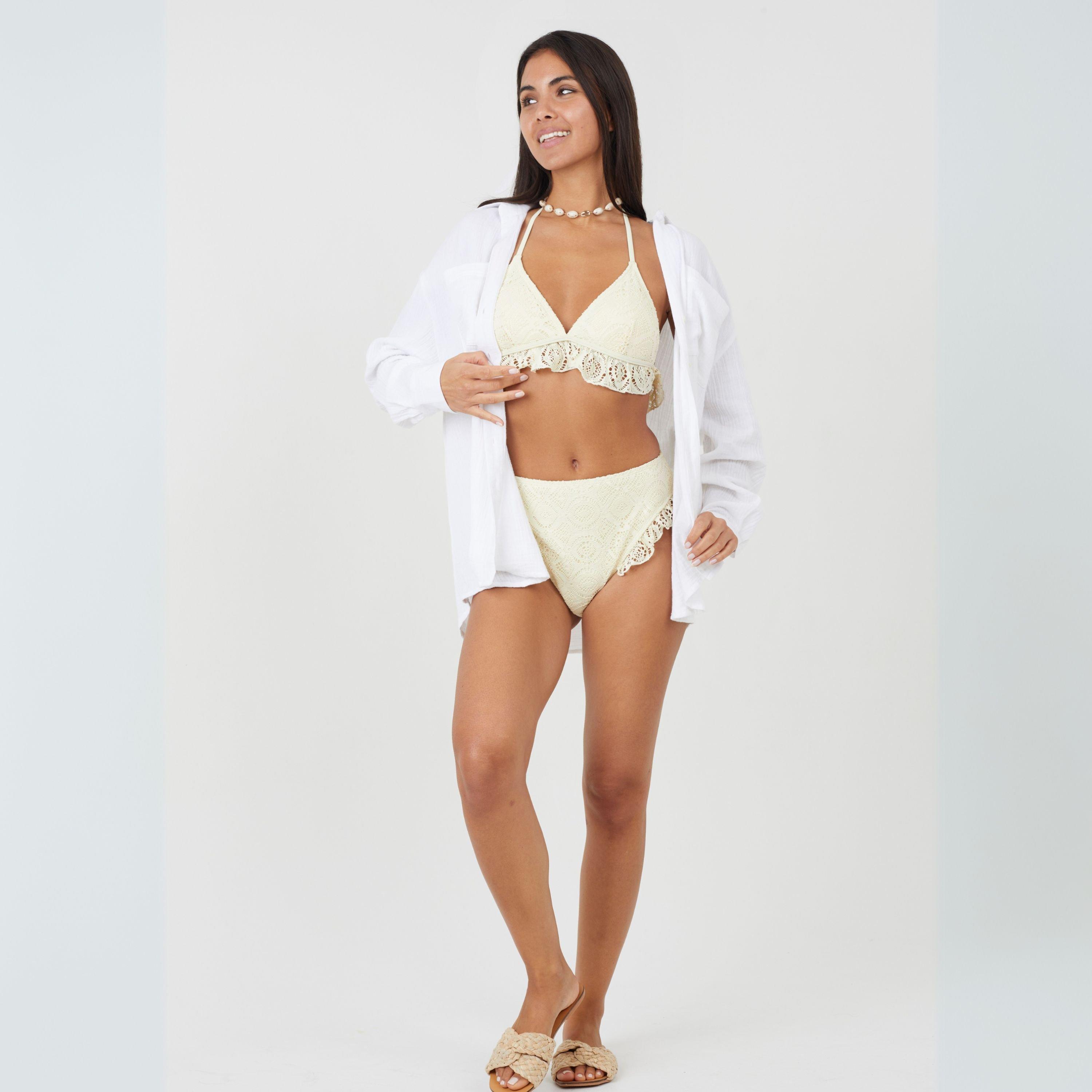 Yellow - Brave Soul - Waisted Bikini Bottoms with Crochet Detail - 4