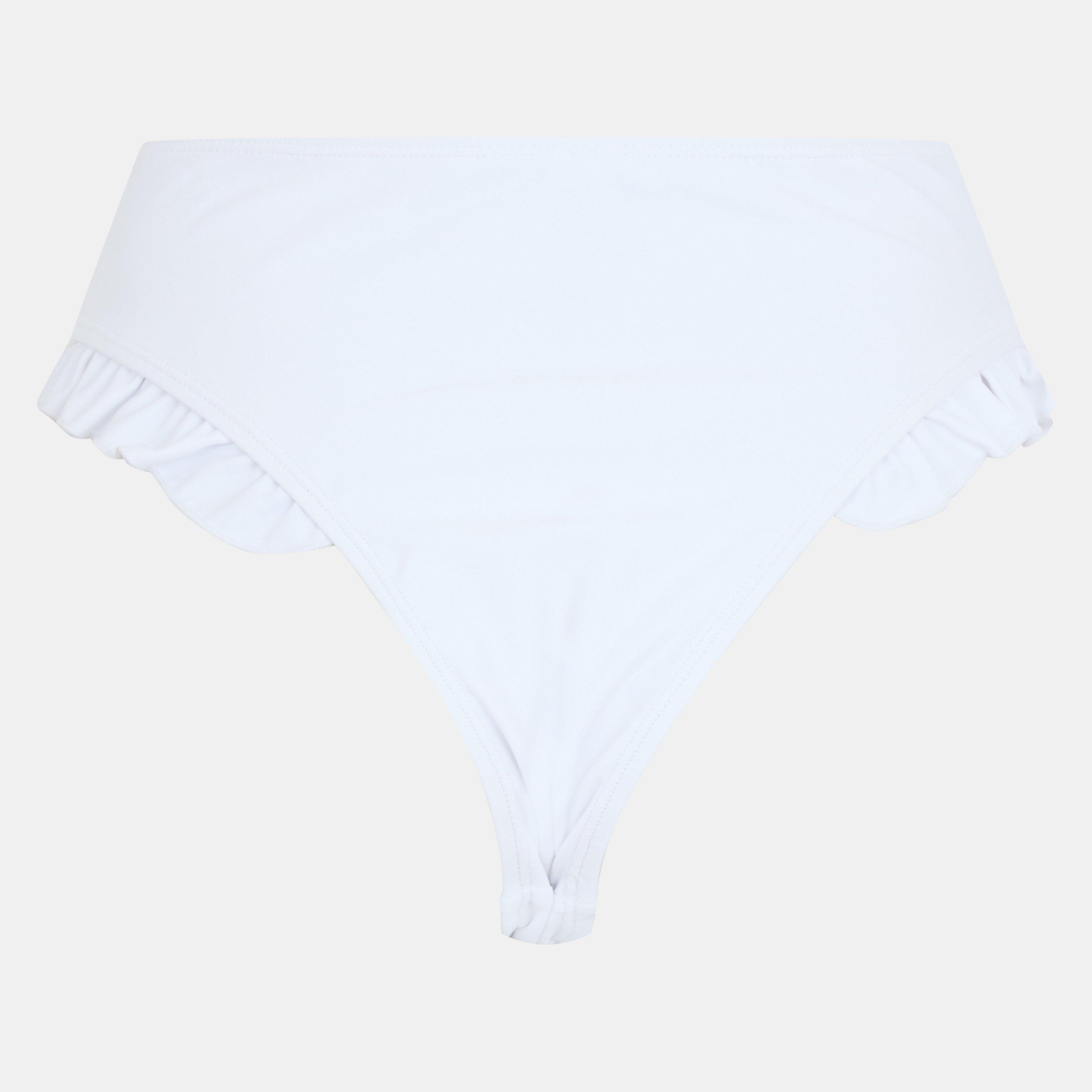 White - Brave Soul - High Waisted Bikini Bottoms with Frill - 2