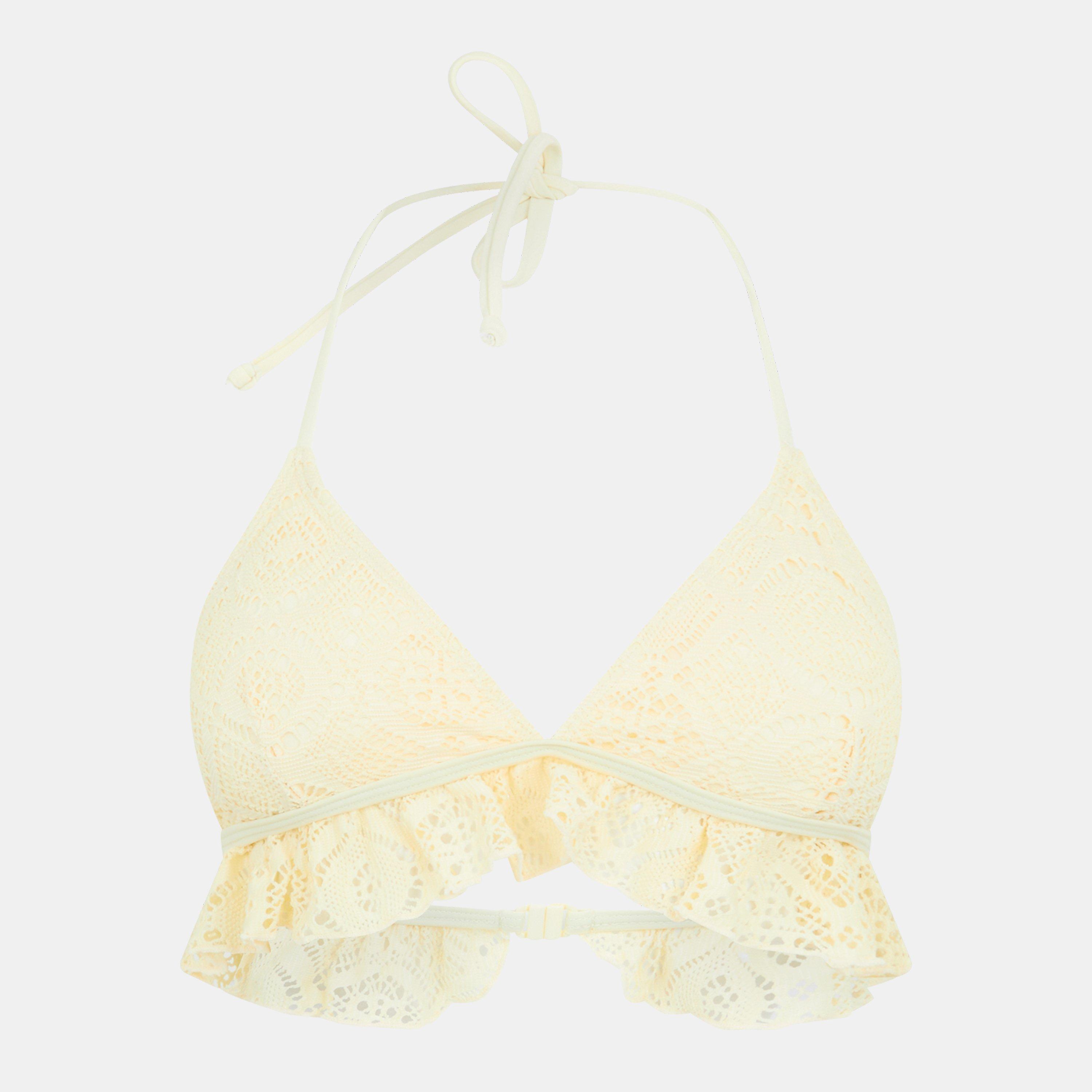 Yellow - Brave Soul - Halter Neck Bikini Top with Crochet - 1