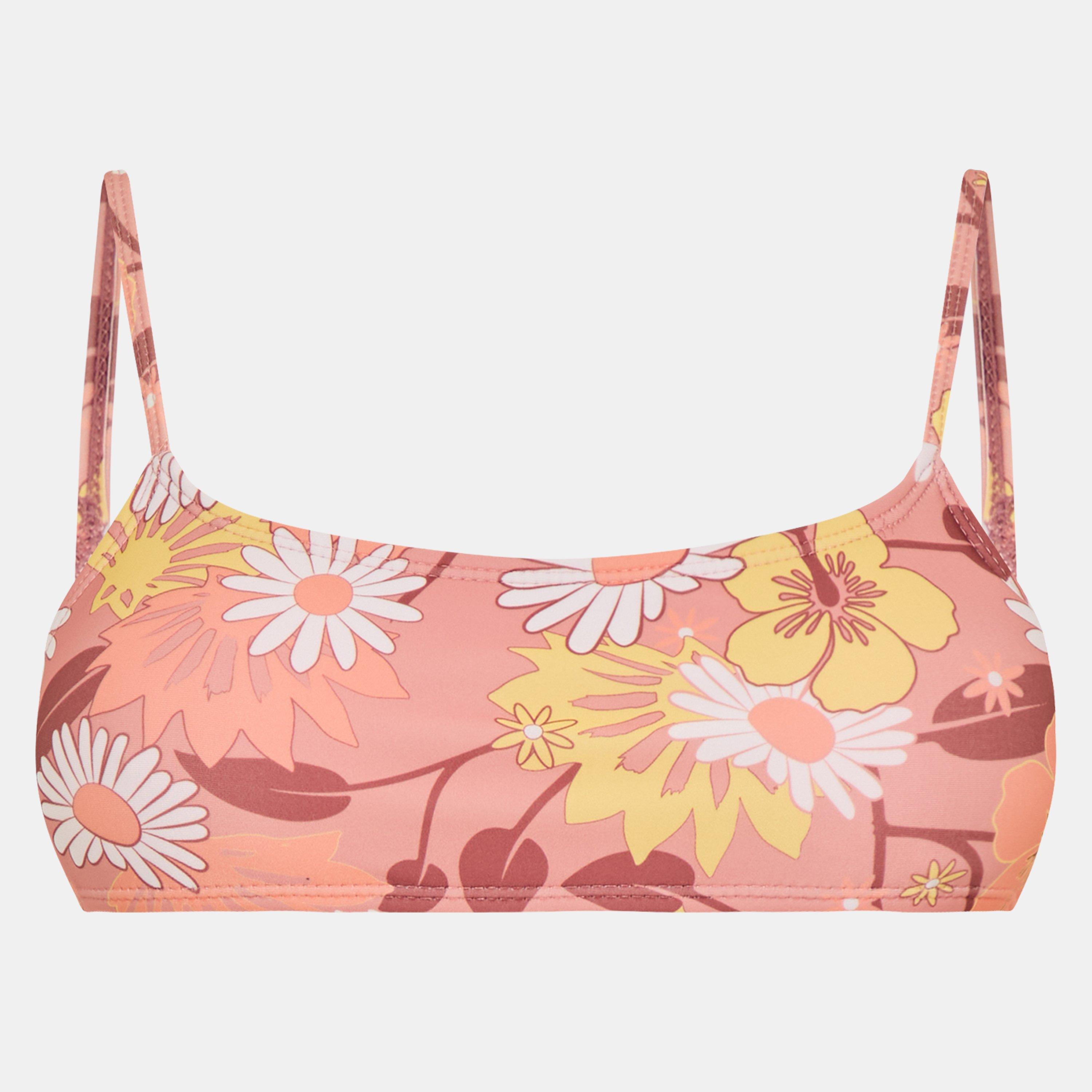 R Flrl Prnt/Tan - Brave Soul - Womens Retro Floral Square Neck Bikini Top - 1