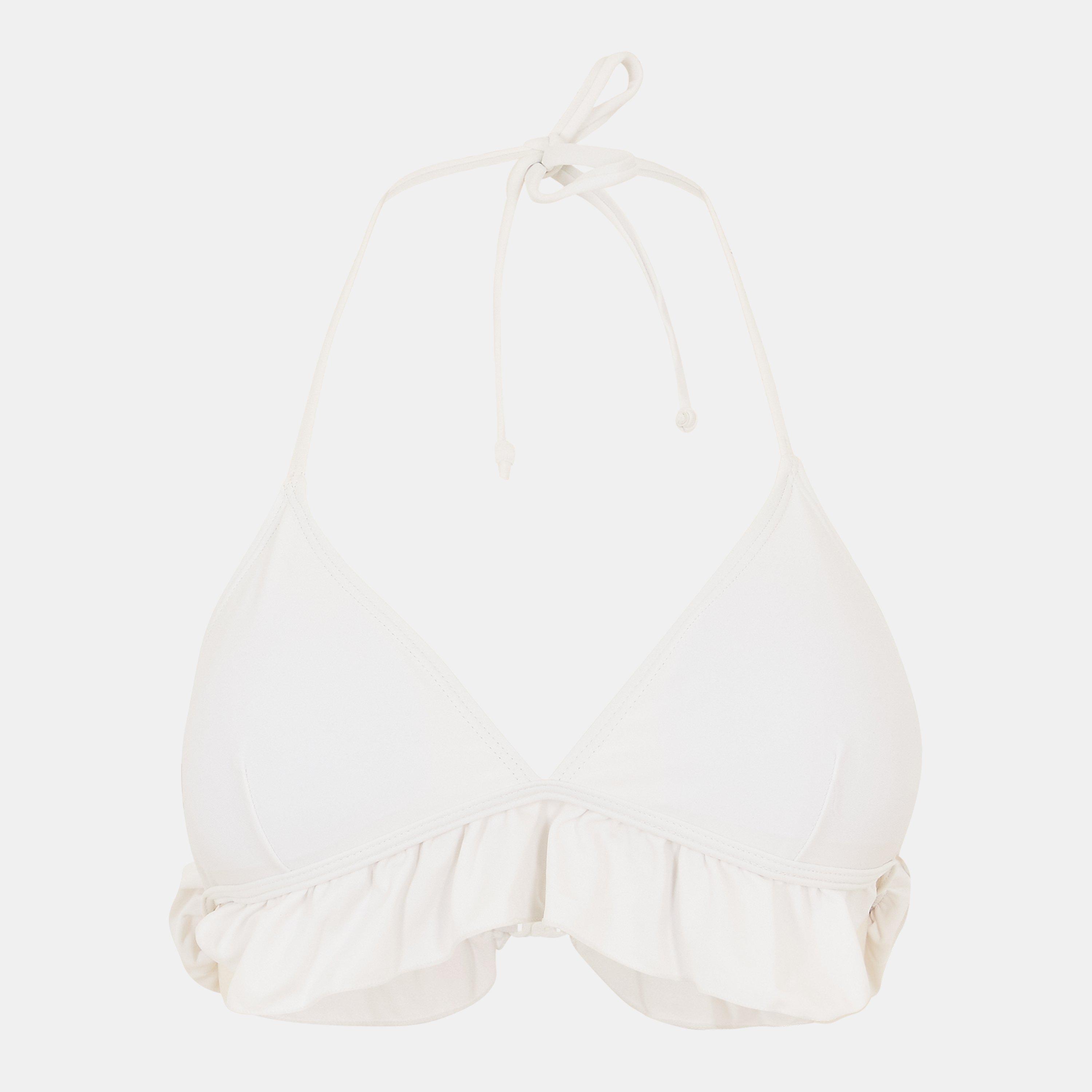 Wit - Brave Soul - White Halter Neck Triangle Bikini Top with Frill - 1