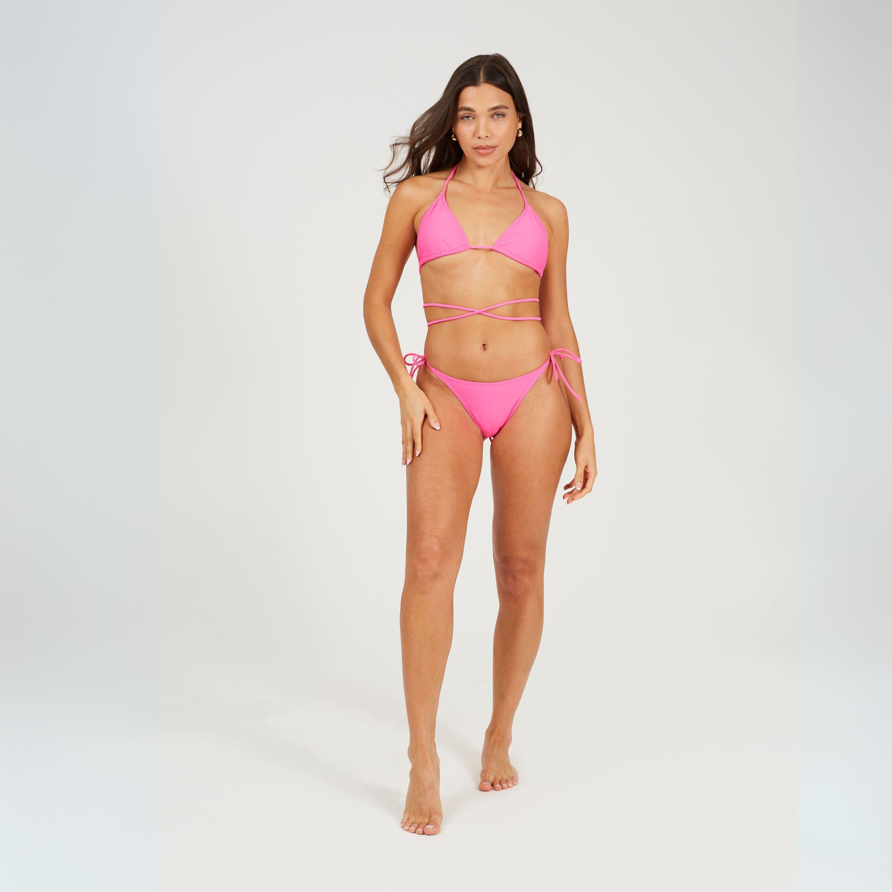 Neon Pink - Brave Soul - Neck Tie Bikini Top - 4