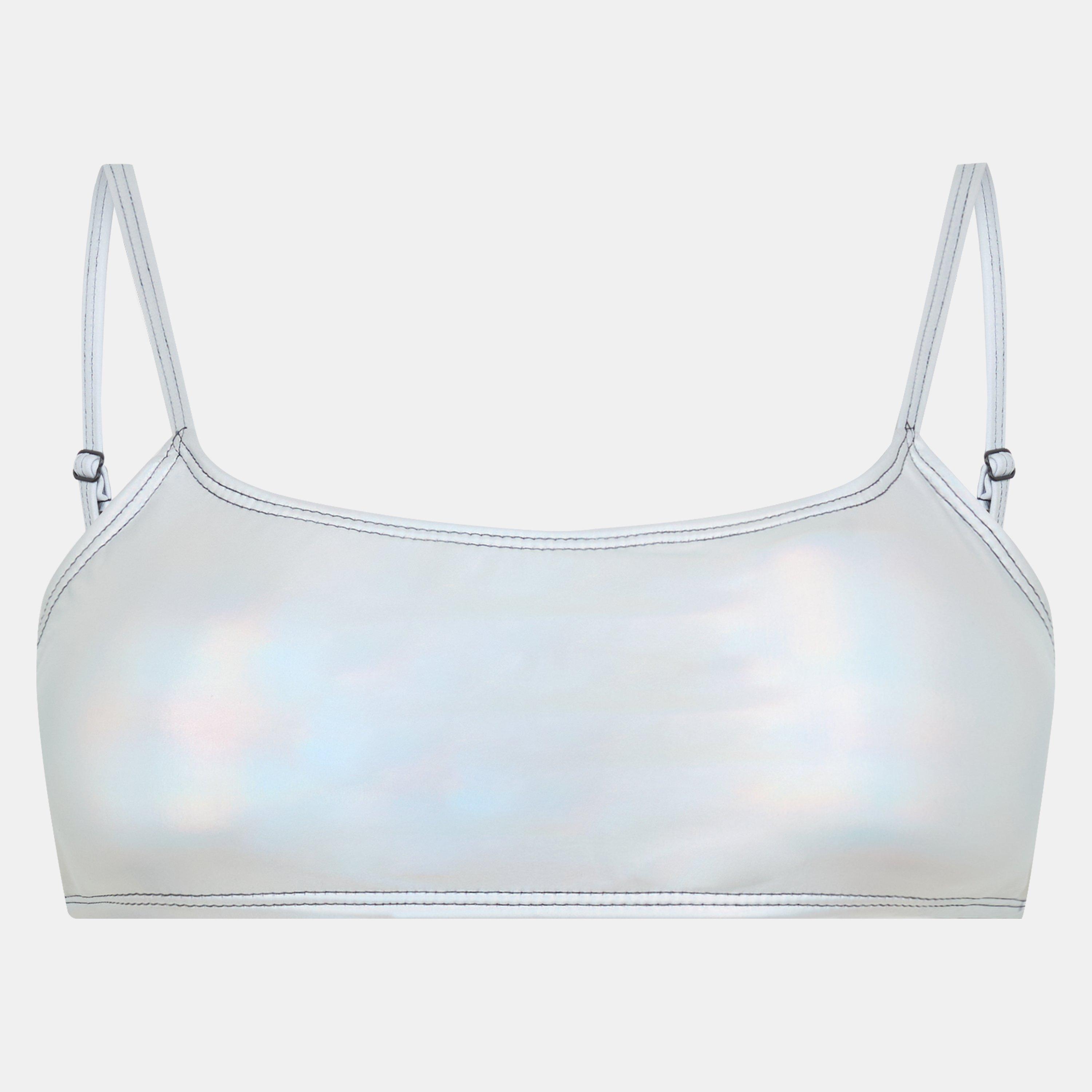Brave Soul Women's Strappy Square Neck Bikini Top - Metalic Silver - 8 (XS)