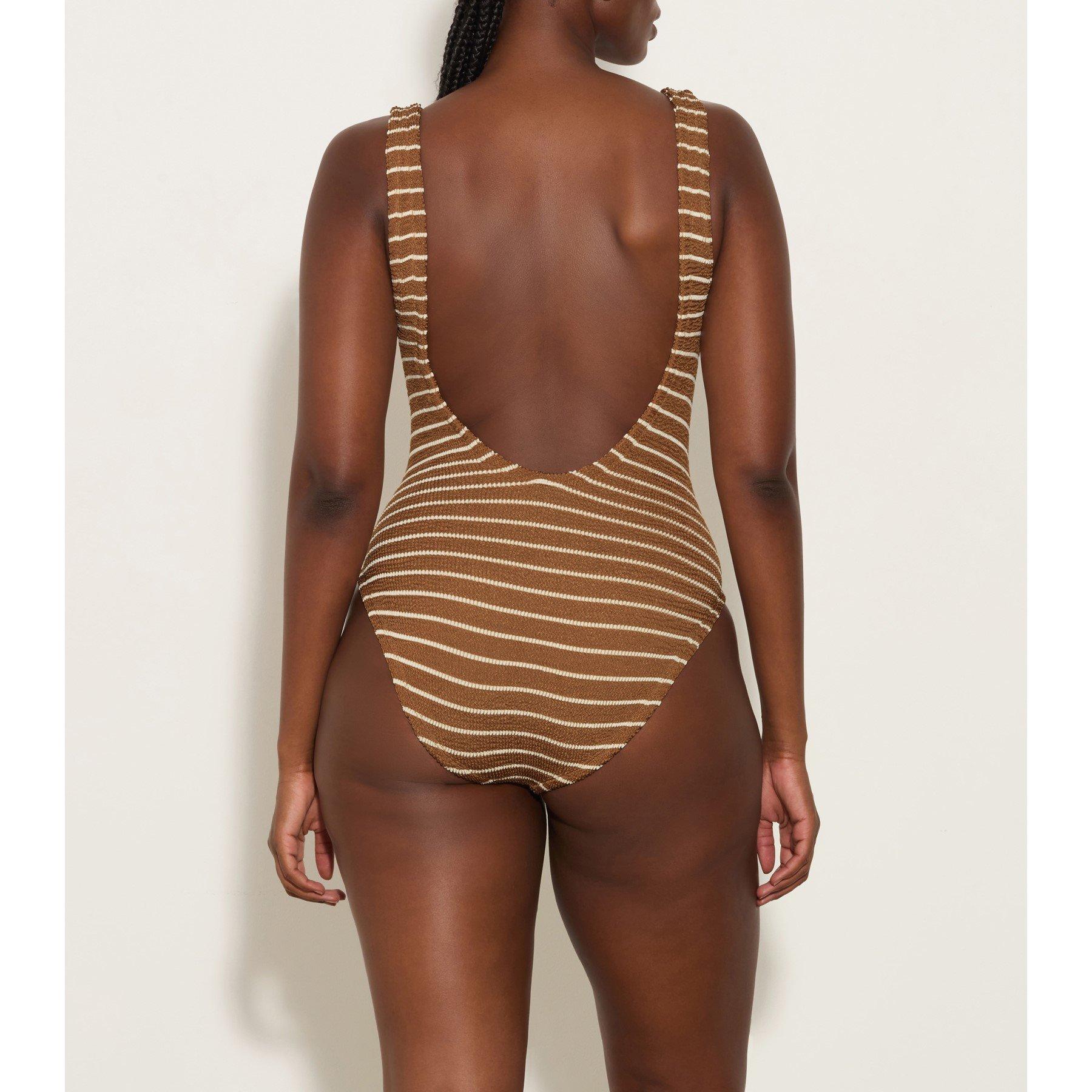 Cocoa/White - Hunza G - Square Neck Swimsuit - 2