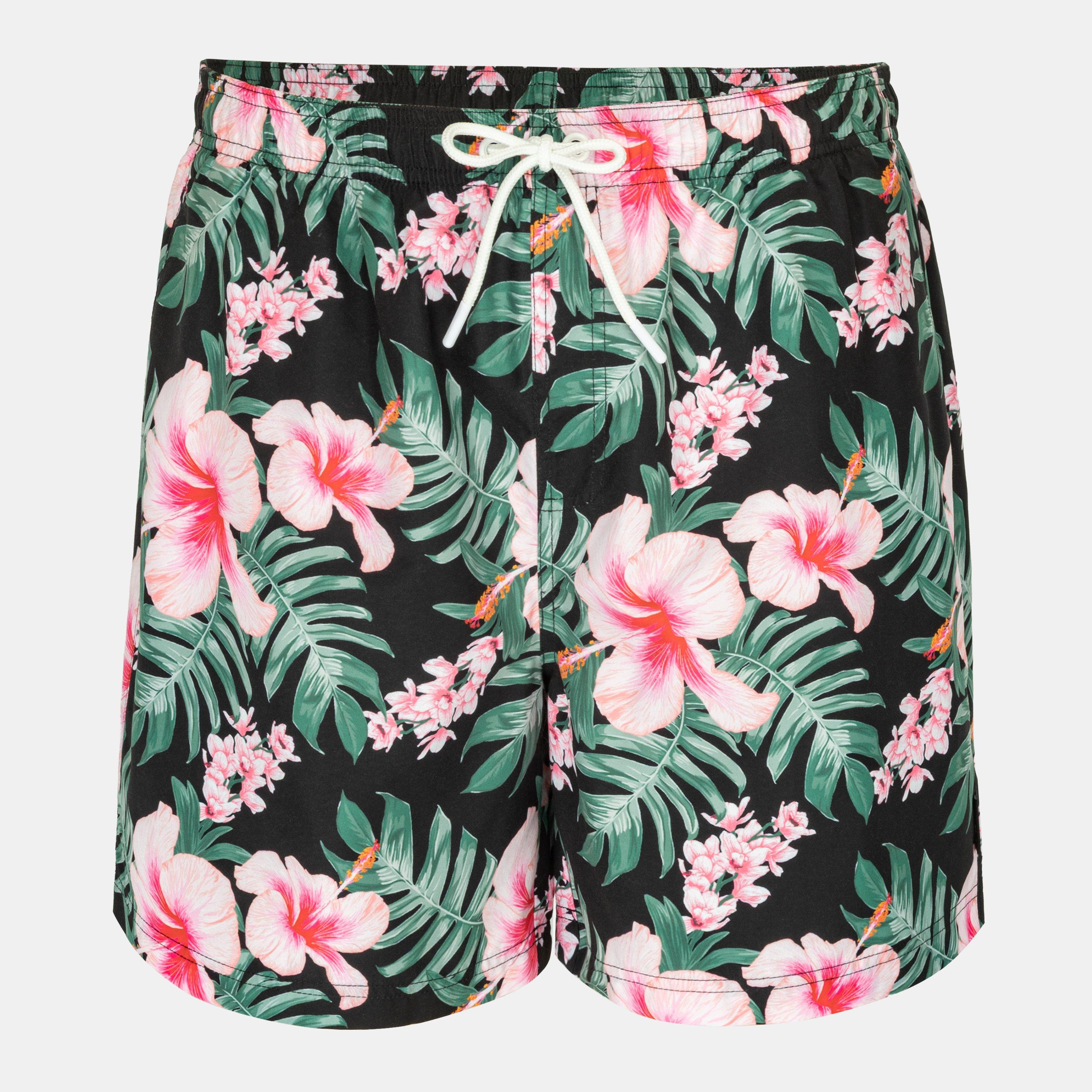 Hot Tuna Men's Above The Knee 2 Pockets Swim Shorts - Blk/Pink Hib - Small