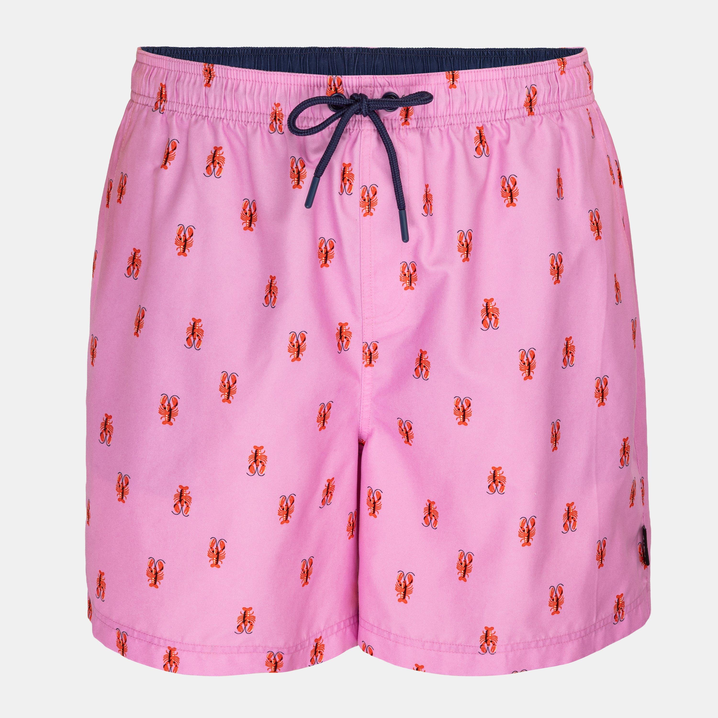 Hot Tuna Men's Above The Knee 2 Pockets Swim Shorts - Pink Sm Logo - Medium