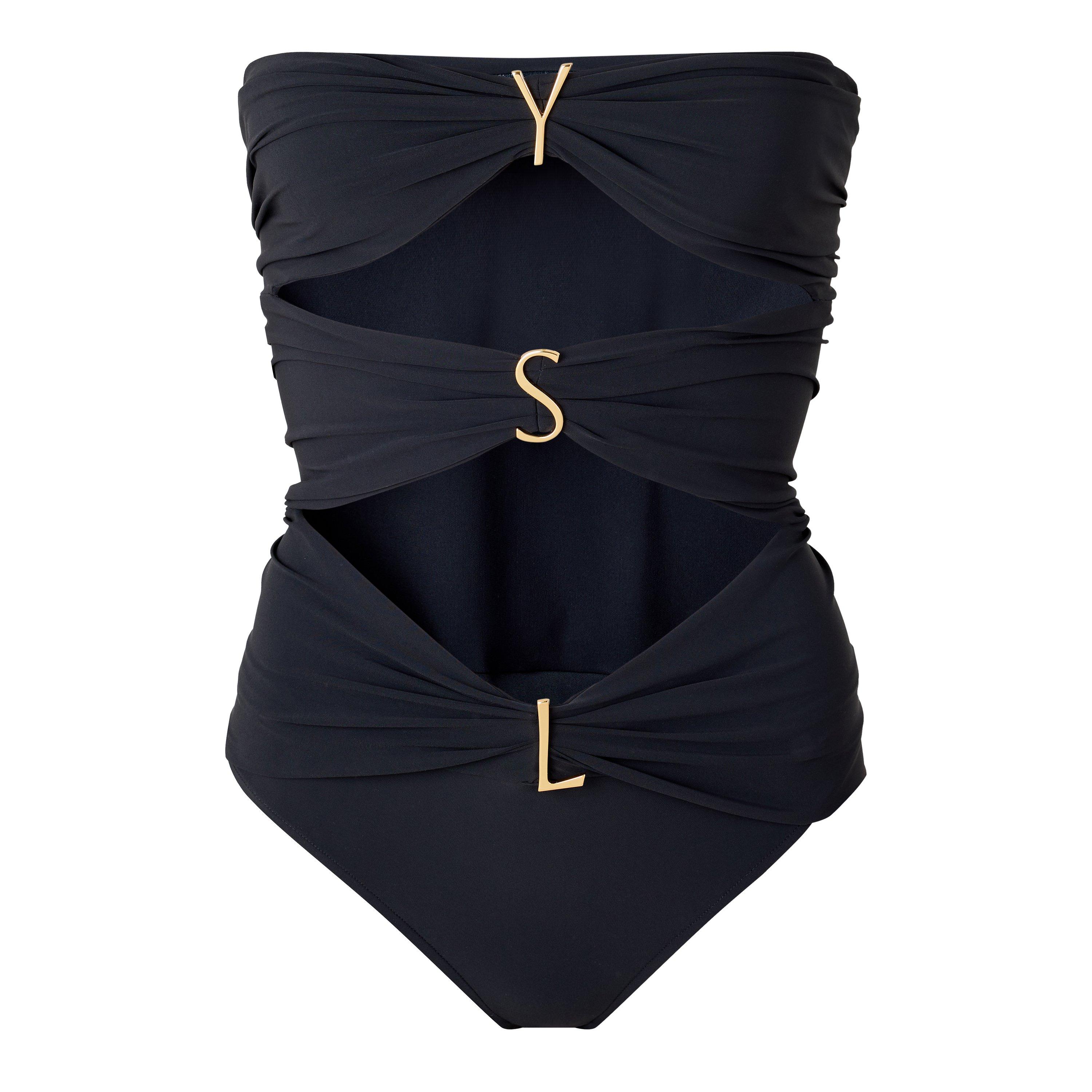 Saint Laurent , Swimsuits, Female, Black, M, Strapless Cut-Out Gathered Swimsuit - Image 4