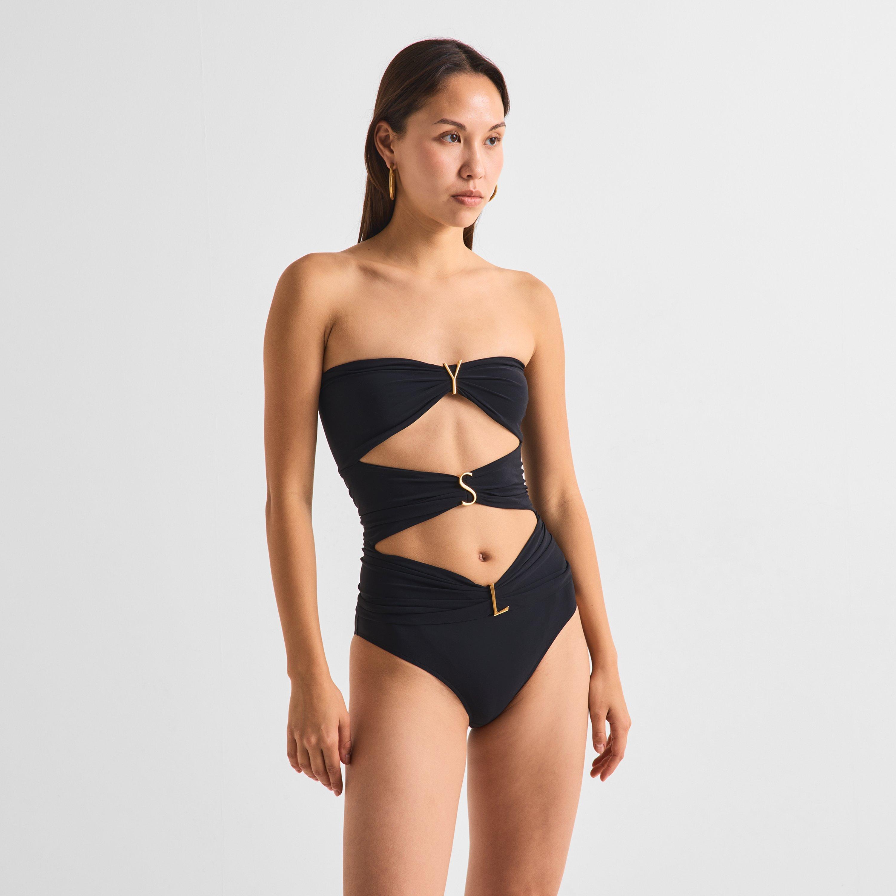 Nero - Saint Laurent - Women's Logo Bandeau Swimsuit - 3