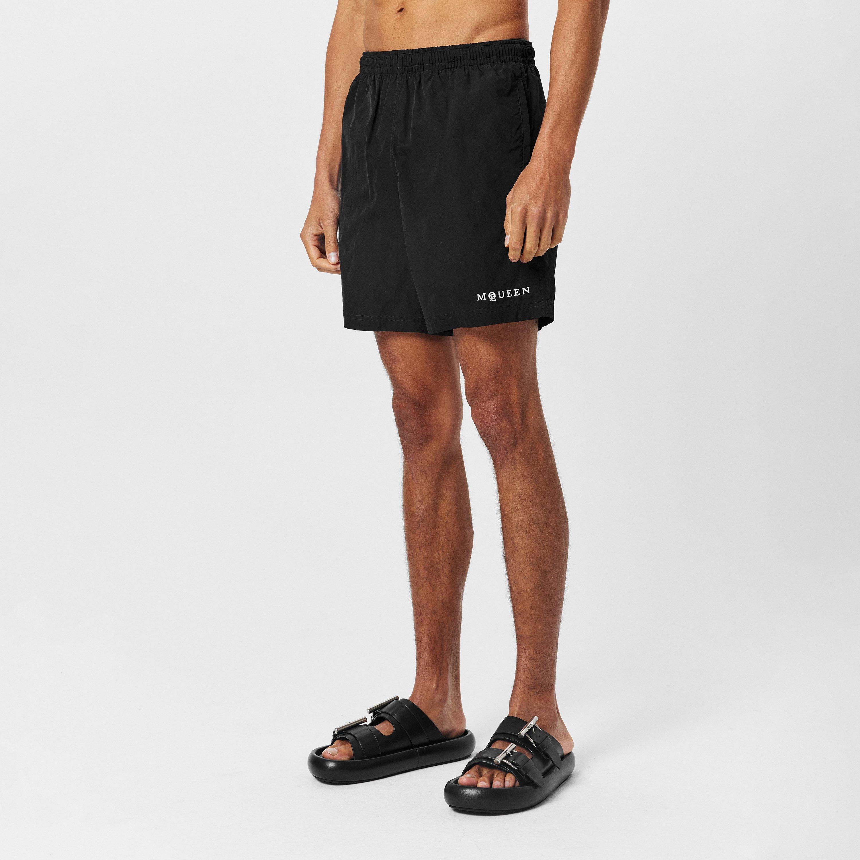 Black - Alexander McQueen - Men's Alex Logo Quick-Dry Tailored Fit Swim Shorts - 3