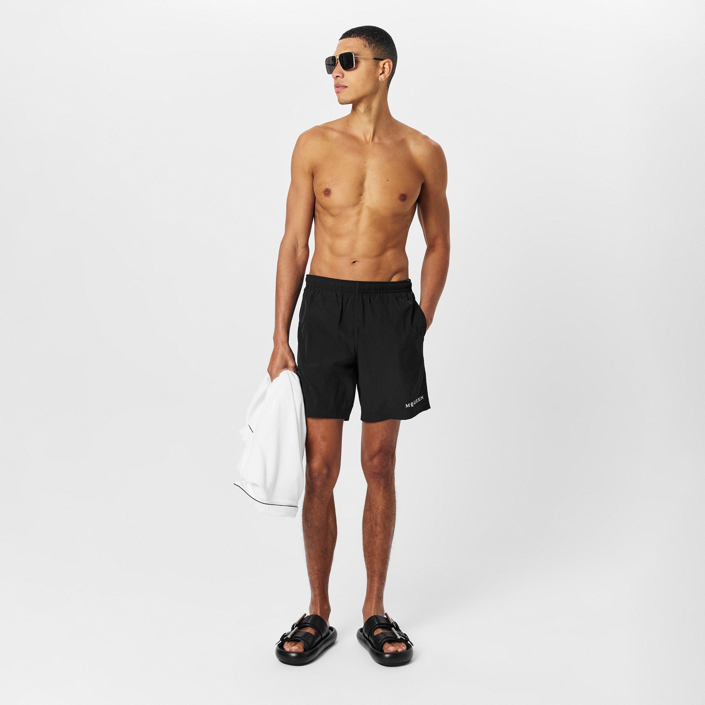 Black - Alexander McQueen - Men's Alex Logo Quick-Dry Tailored Fit Swim Shorts - 6