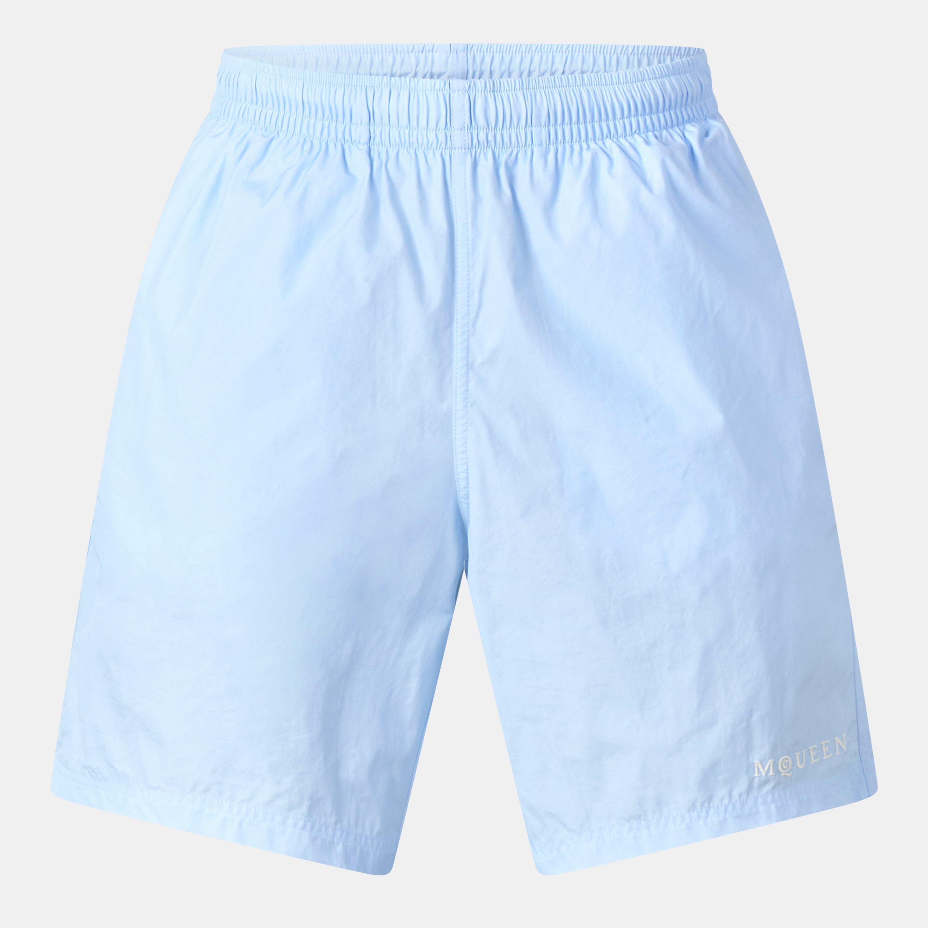 Alexander McQueen Men's Alex Logo Quick-Dry Tailored Fit Swim Shorts - Pale Blue - L