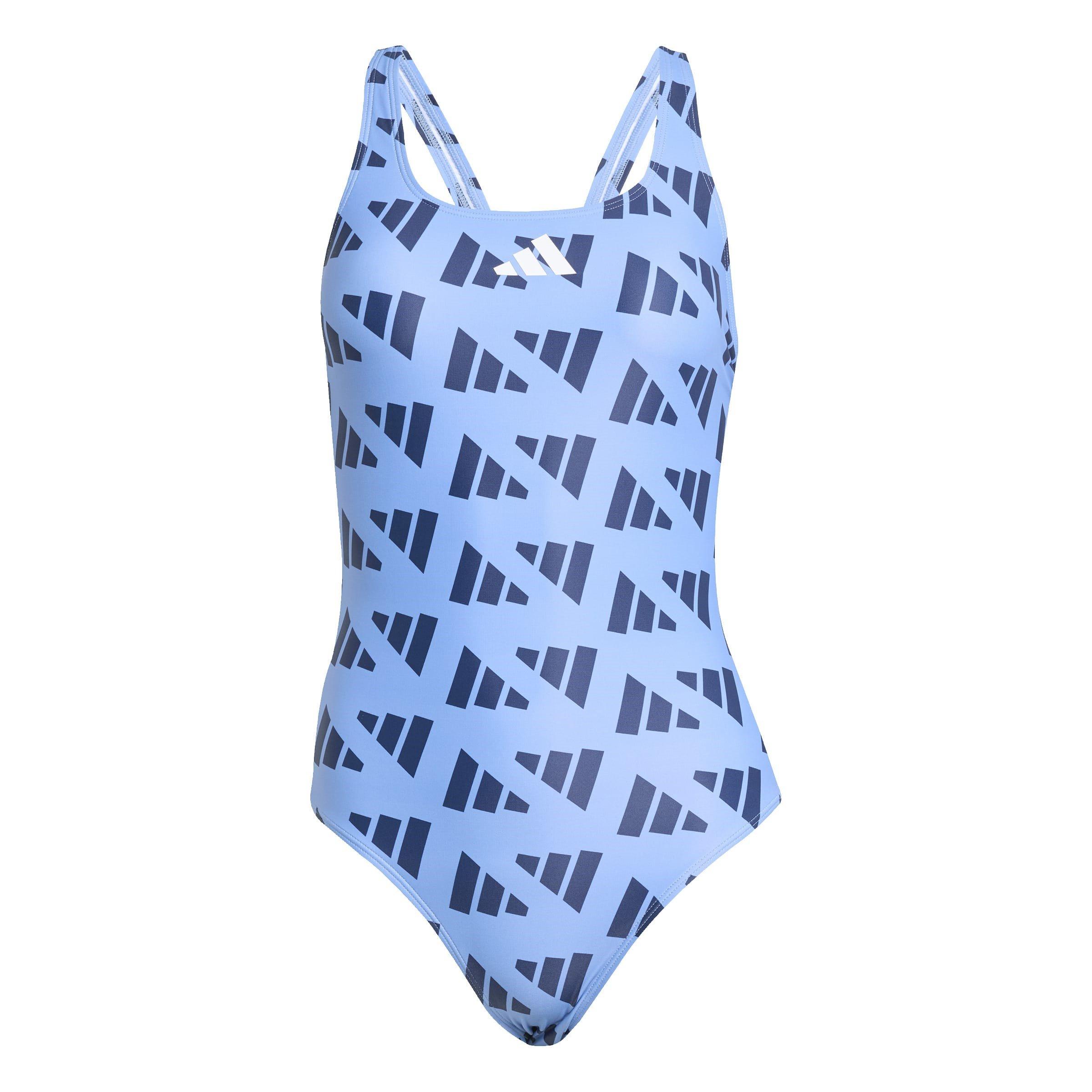 Adidas Women's Logo Graphic V-Back Swimsuit - Blue Fusison - 14 (L)