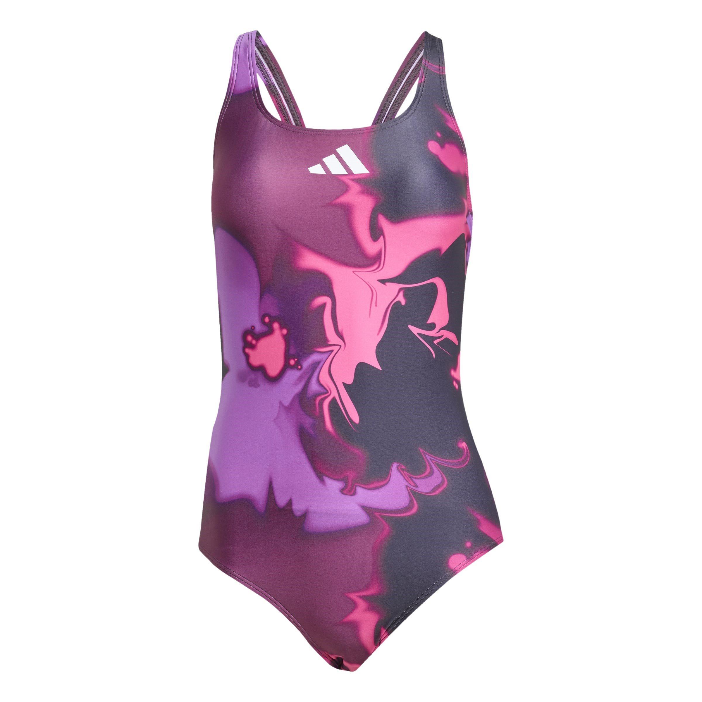 Adidas Women's Tie-Dyed Graphic V-Back Swimsuit - Aurora Ivy - 14 (L)