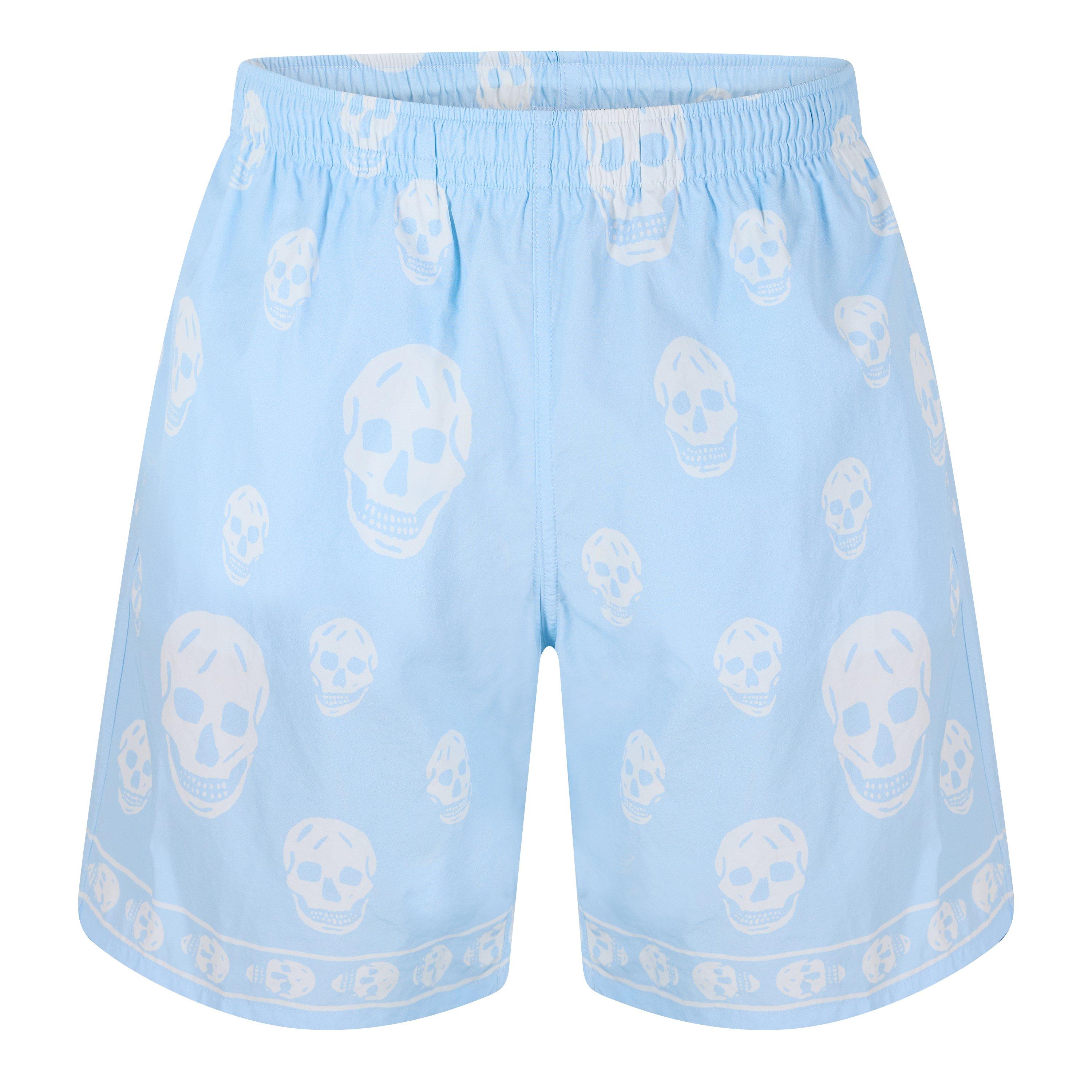Alexander McQueen Men's Alex Classic Skull Swim Shorts - Ice Blue/White - M