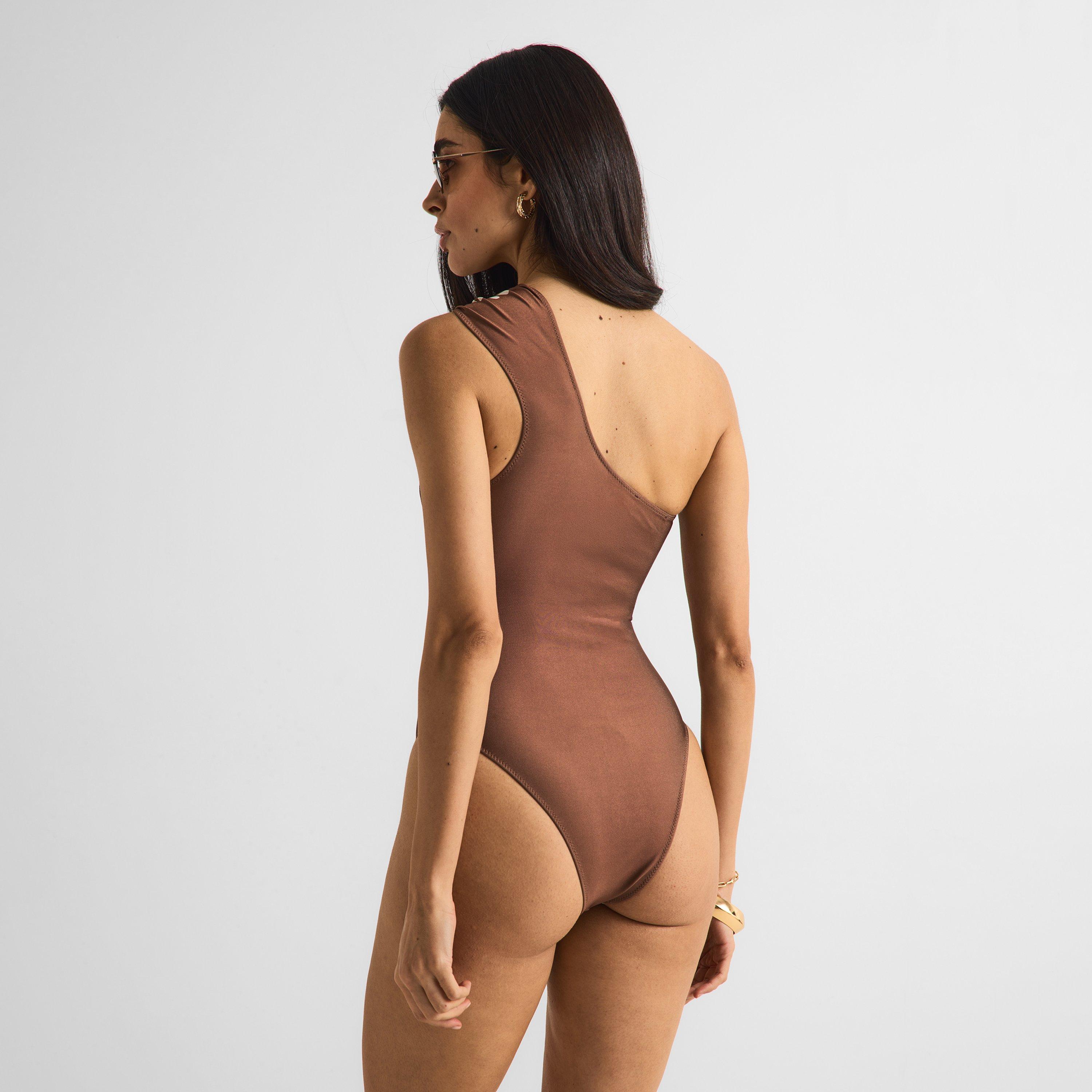 Brown/Ivory - Isabel Beachwear - Women's Bamboo Bandeau Swimsuit - 4