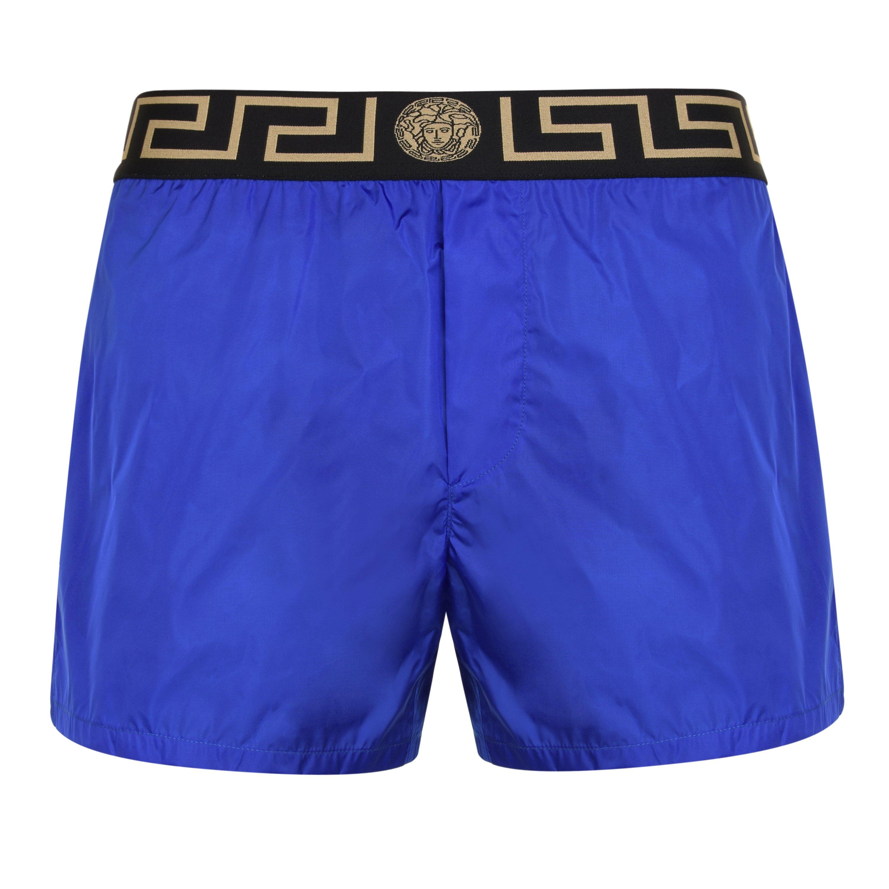 Versace Icon Greca Waistband Swim Shorts - Blue/Gold A85K - Size 3XL