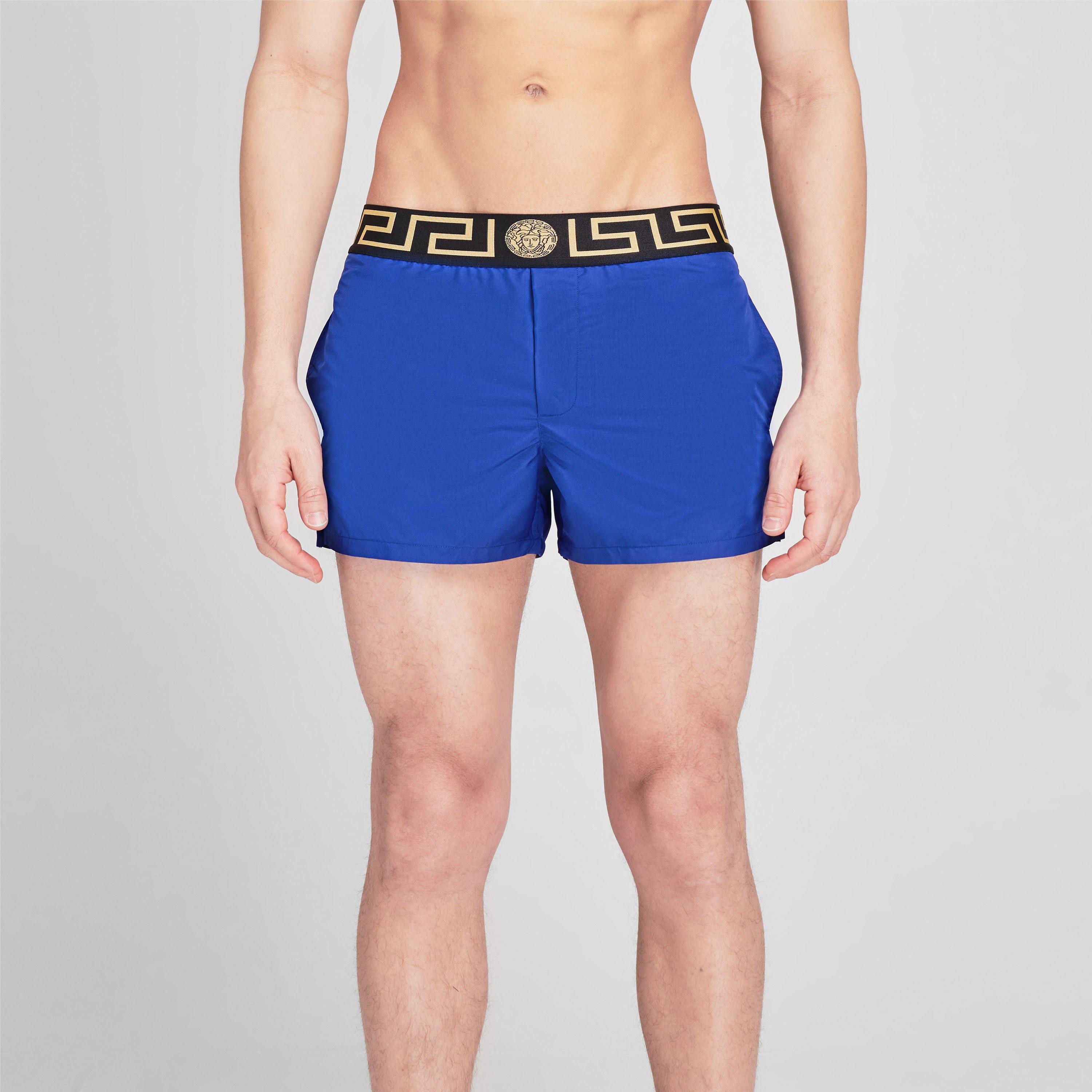 Blue/Gold A85K - Versace Icon - Greca Waistband Swim Shorts - 3