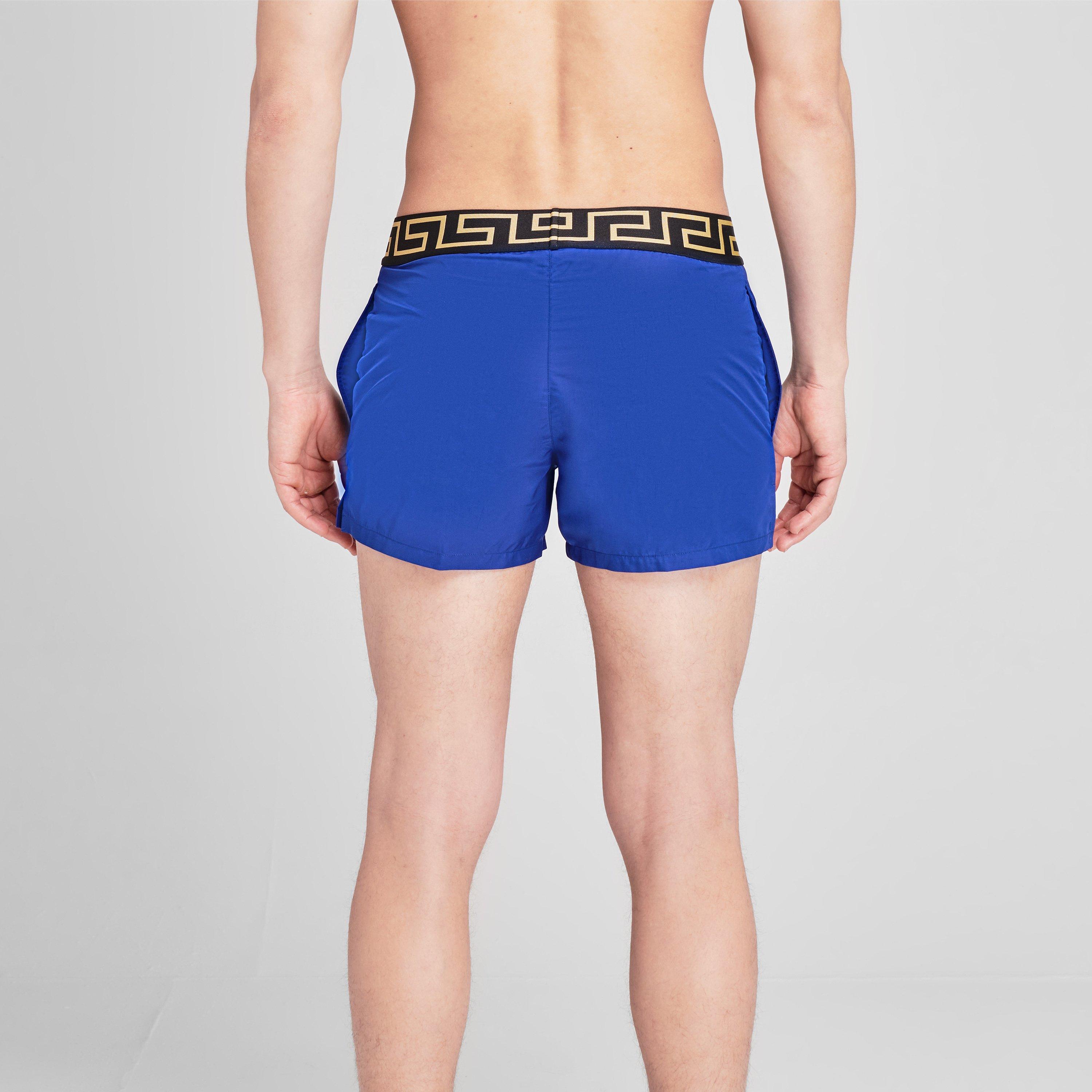 Blue/Gold A85K - Versace Icon - Greca Waistband Swim Shorts - 4