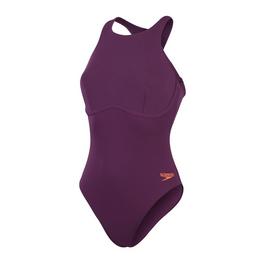 Speedo Womens Racer Zip Swimsuit With Built In Swim Bra