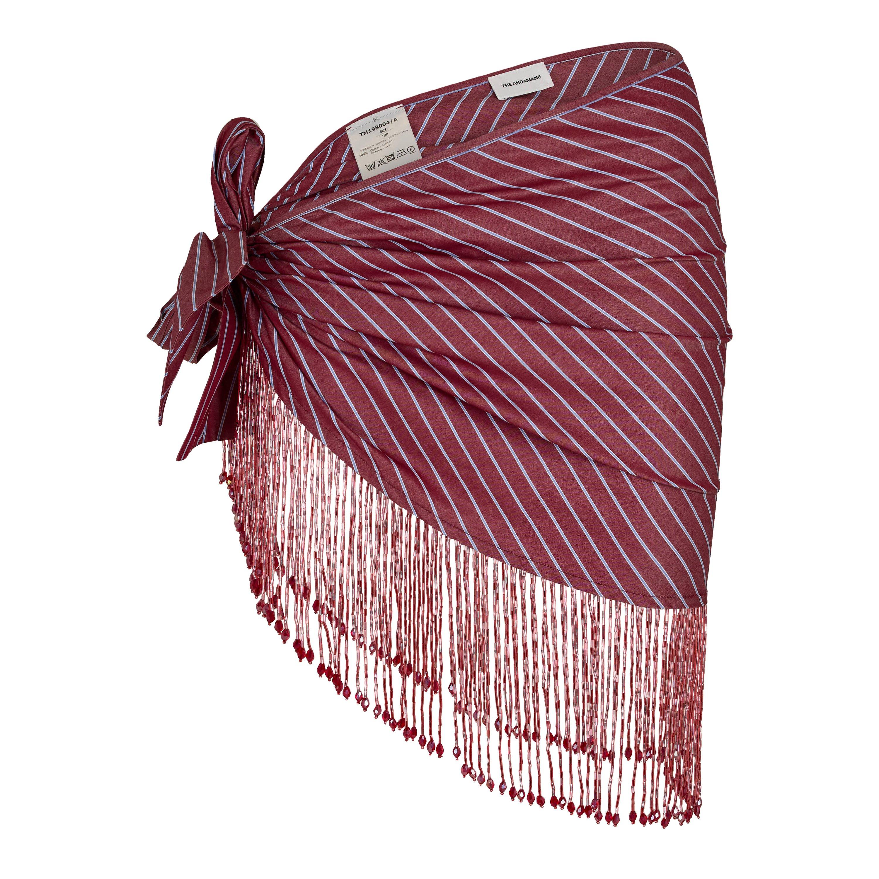The Andamane Women's Dolly Fringe Pareo Sarong - Rouge Noir/Blue