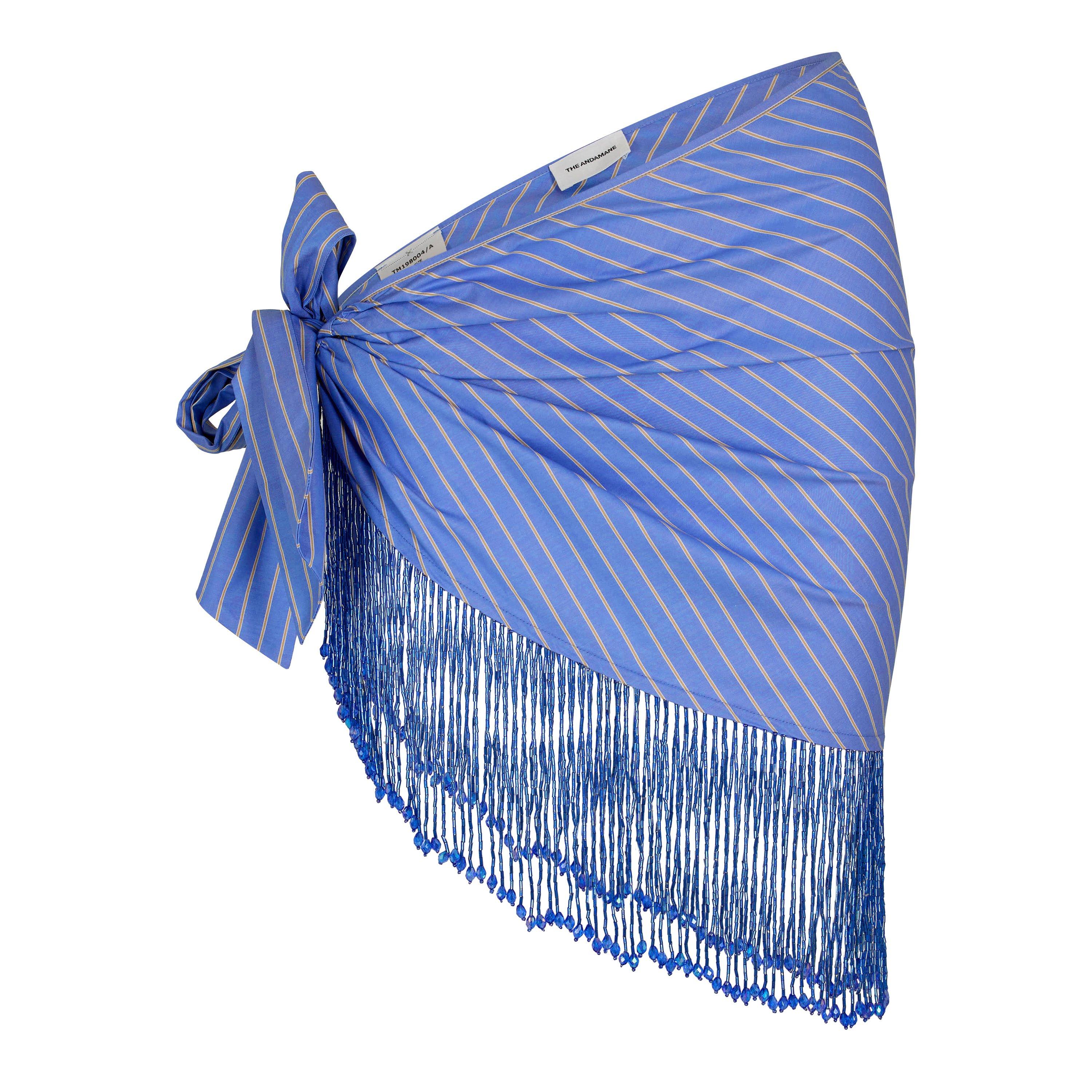 The Andamane Women's Dolly Fringe Pareo Sarong - Blue/Saffron
