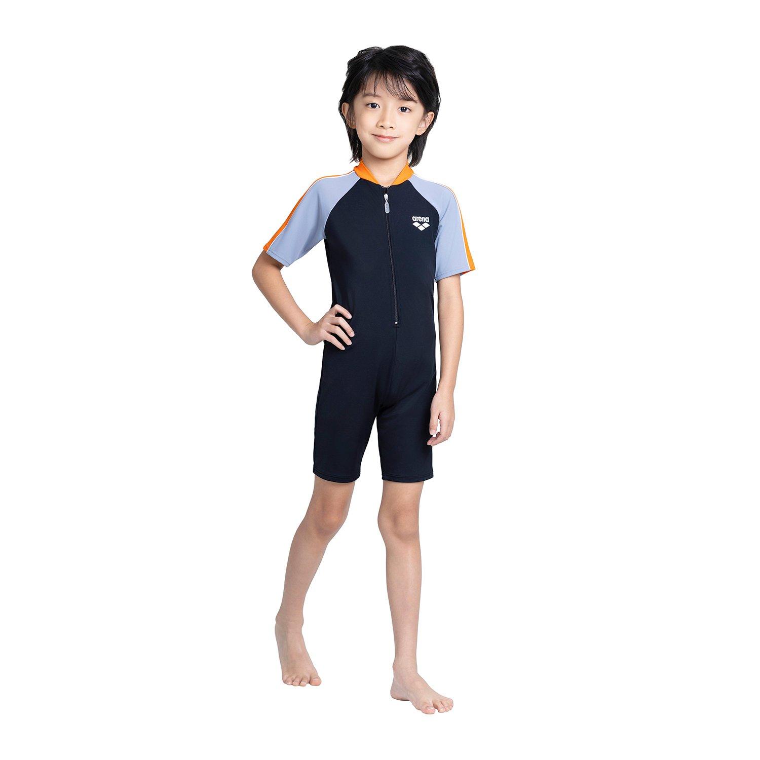 Black - Arena - UV Short Sleeve Half Suit One Piece Swimsuit - 2