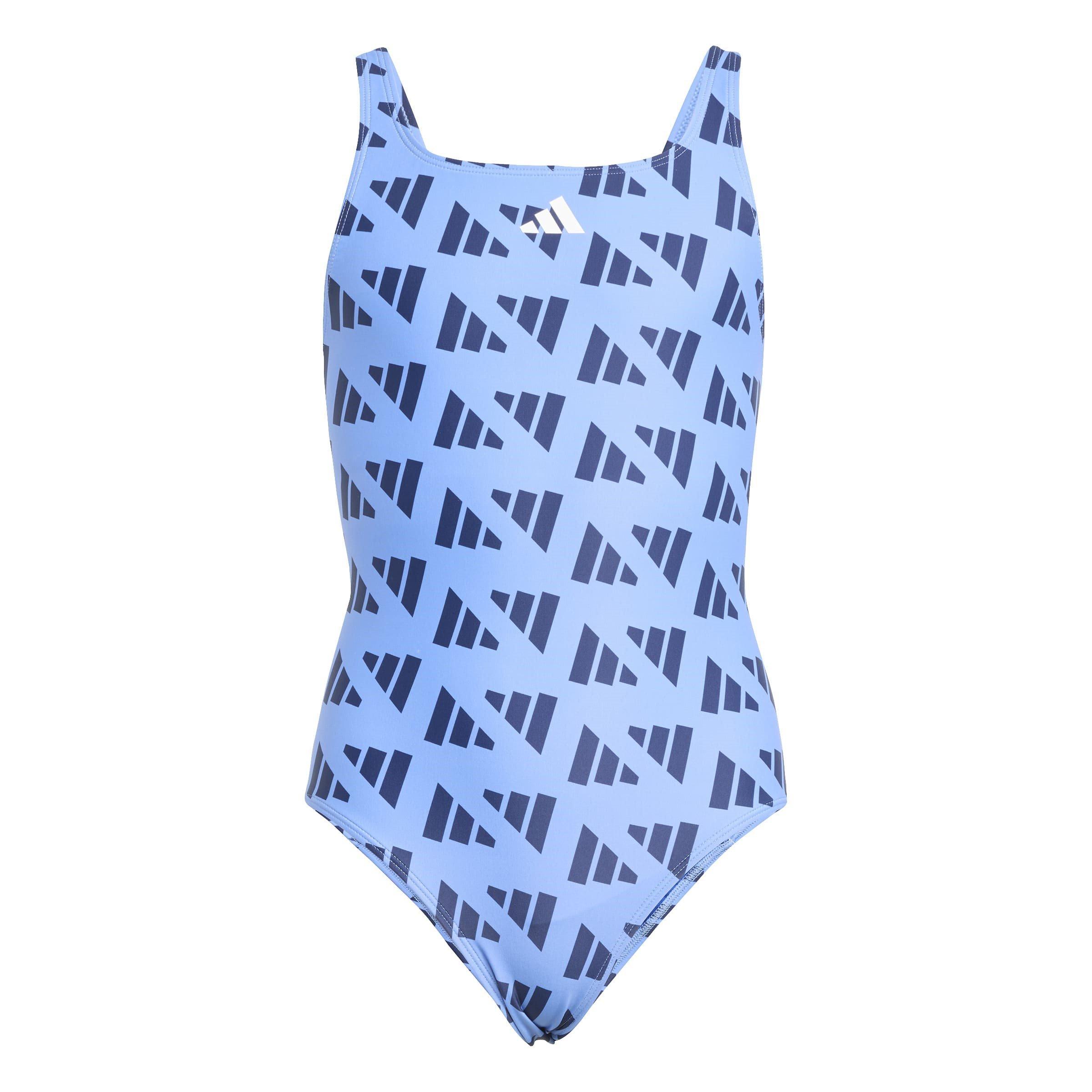 Adidas Girls Logo Graphic V-Back Swimsuit Juniors - Blue - 13 Years