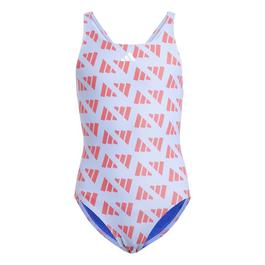 adidas Logo Graphic V Back Swimsuit Juniors