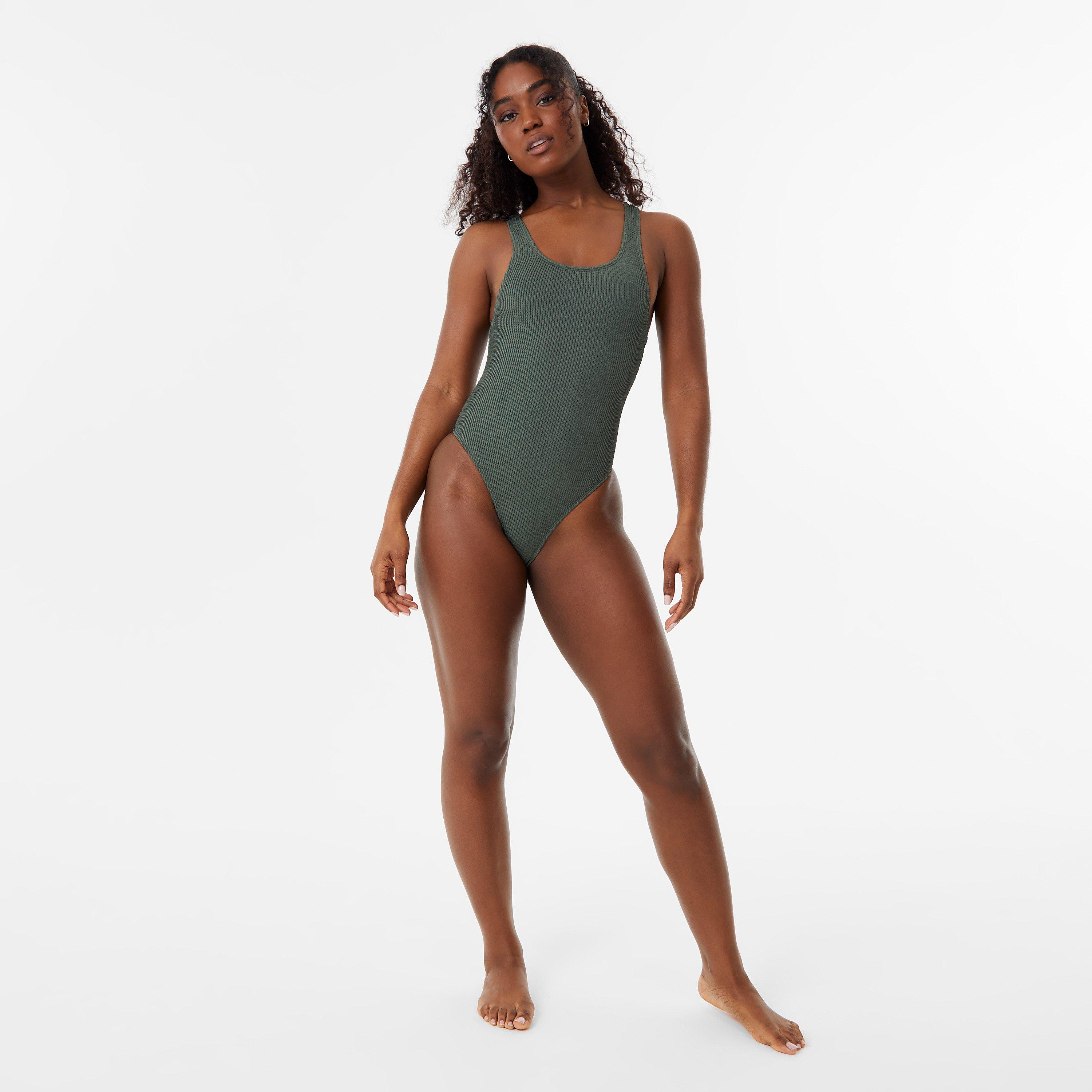Khaki - Jack Wills - Scoop Back Crinkle Swimsuit - 4
