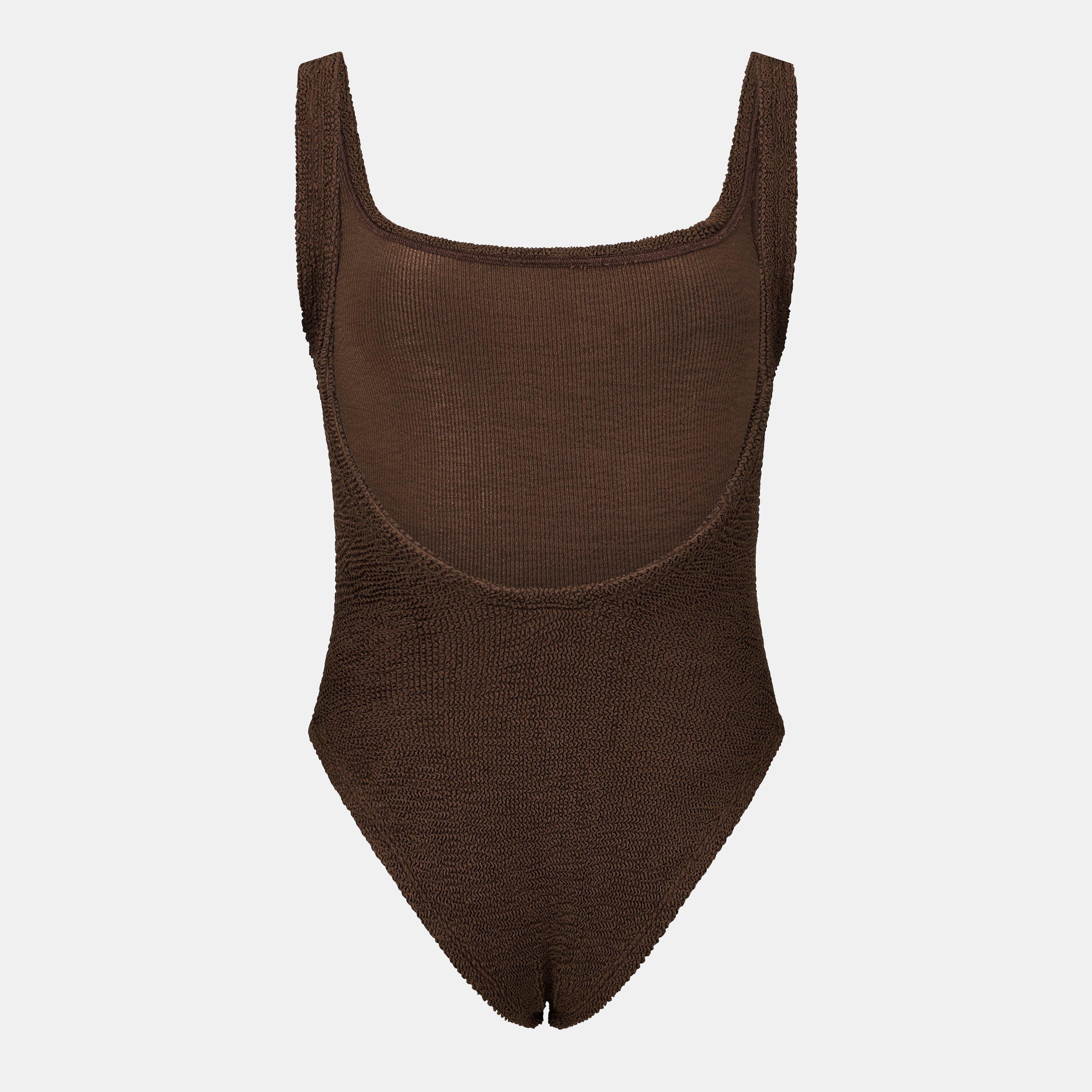 Mtlc Crnkl Choc - Hunza G - Women's Square Neck Swim One Piece Swimsuit - 2