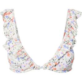 Pieces Floral Print Frill Bikini Top