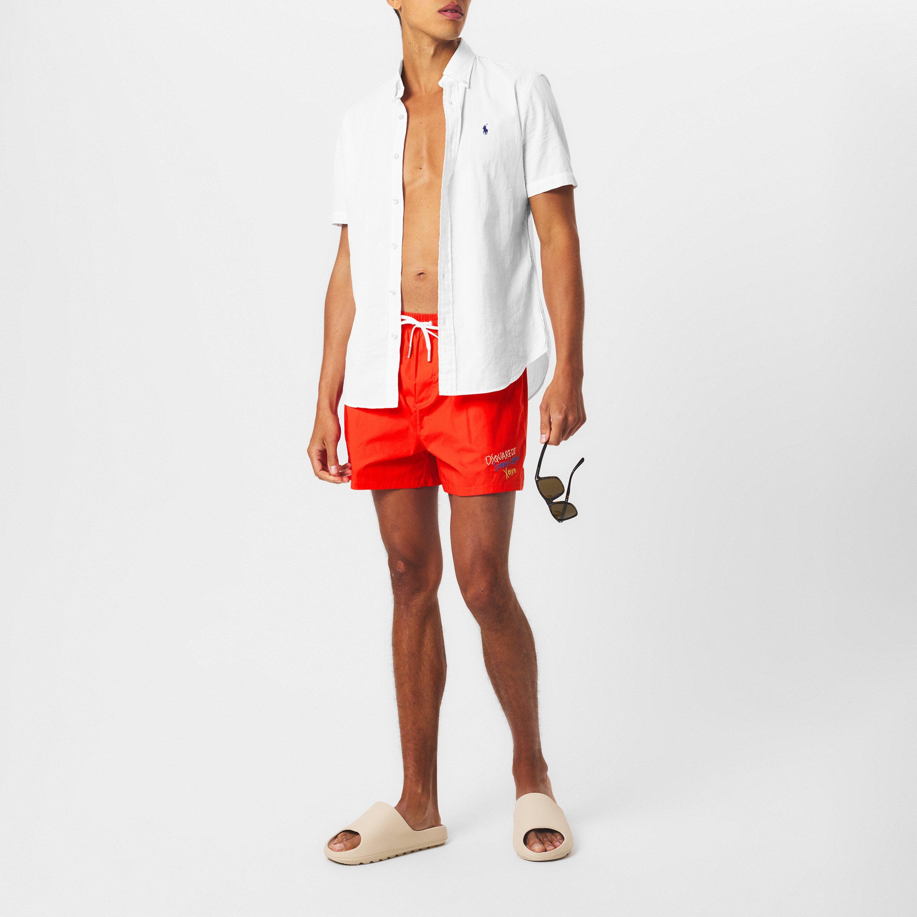 Coral - DSquared2 - Men's DSQ Logo Quick Dry Swim Shorts - 6