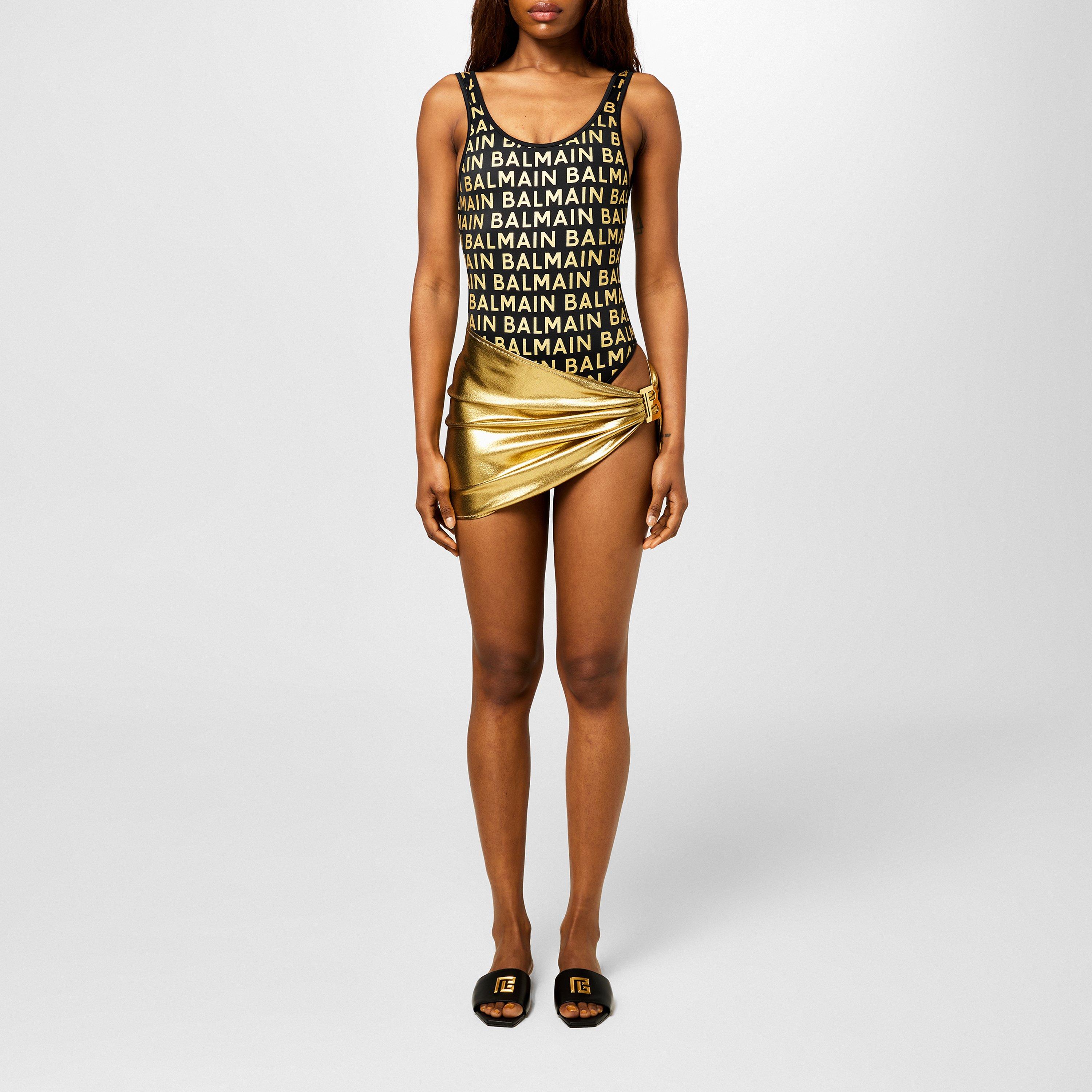 BLACK/GOLD - Balmain - All Over Logo Swimsuit - 4