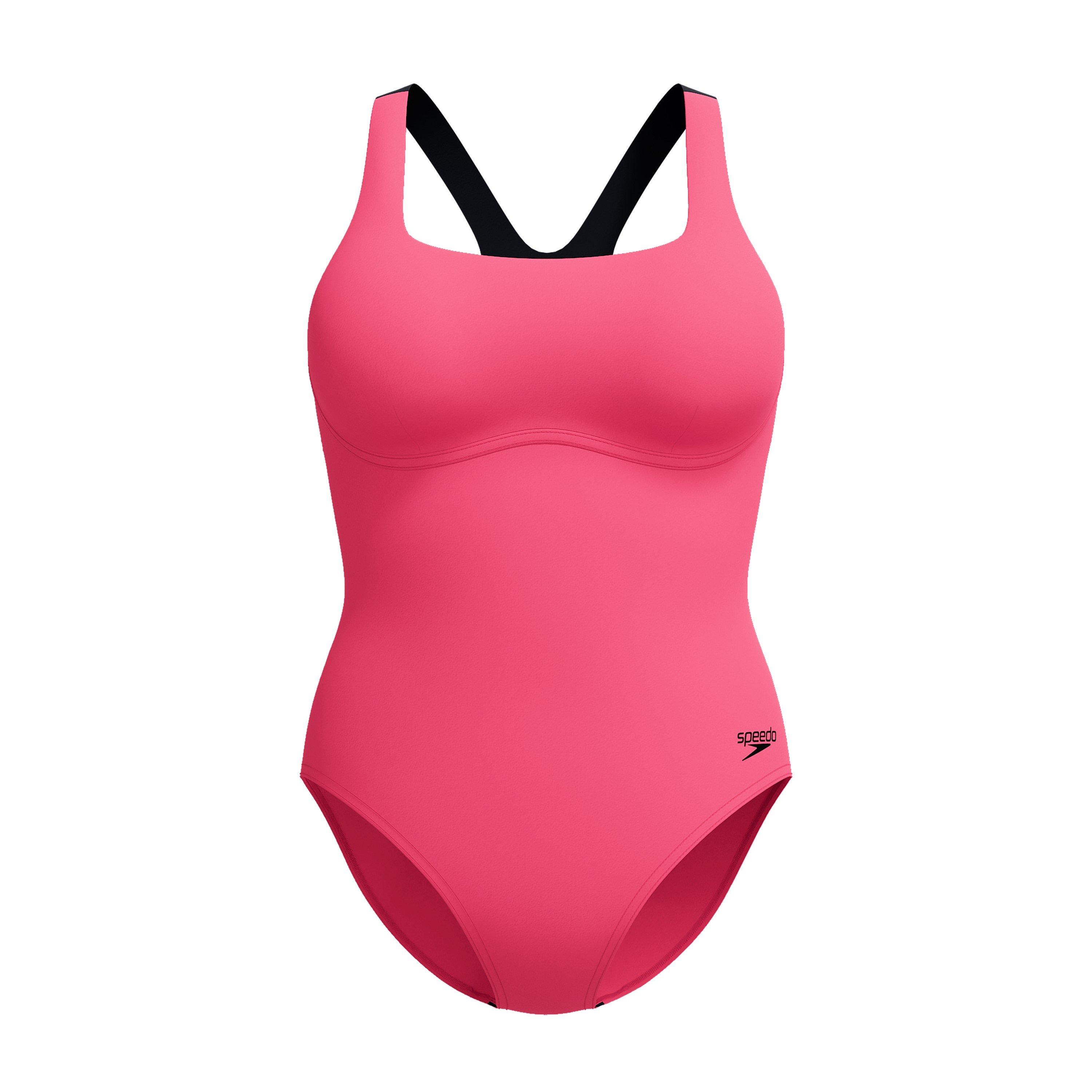 Speedo Women's Flex Band One Piece Swimsuit With Built-In Swim Bra - Raspberry Fill - 30