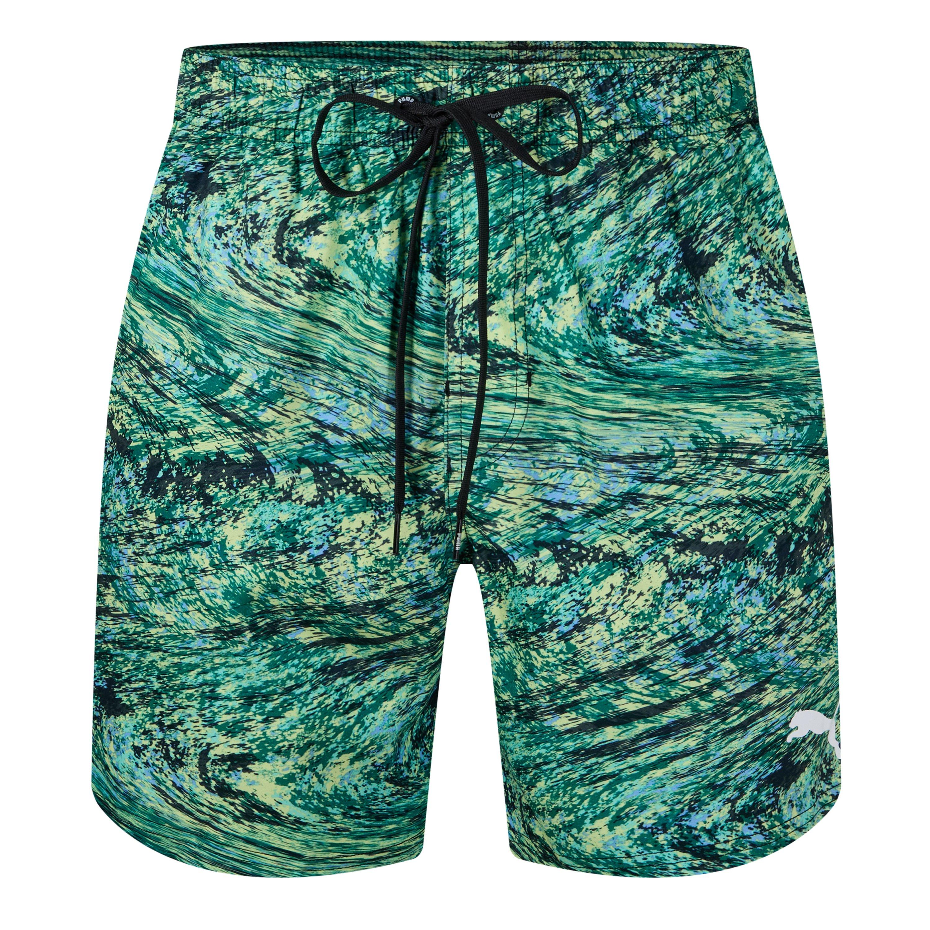 Puma Men's Printed Swim Shorts - Green Mashup - XS