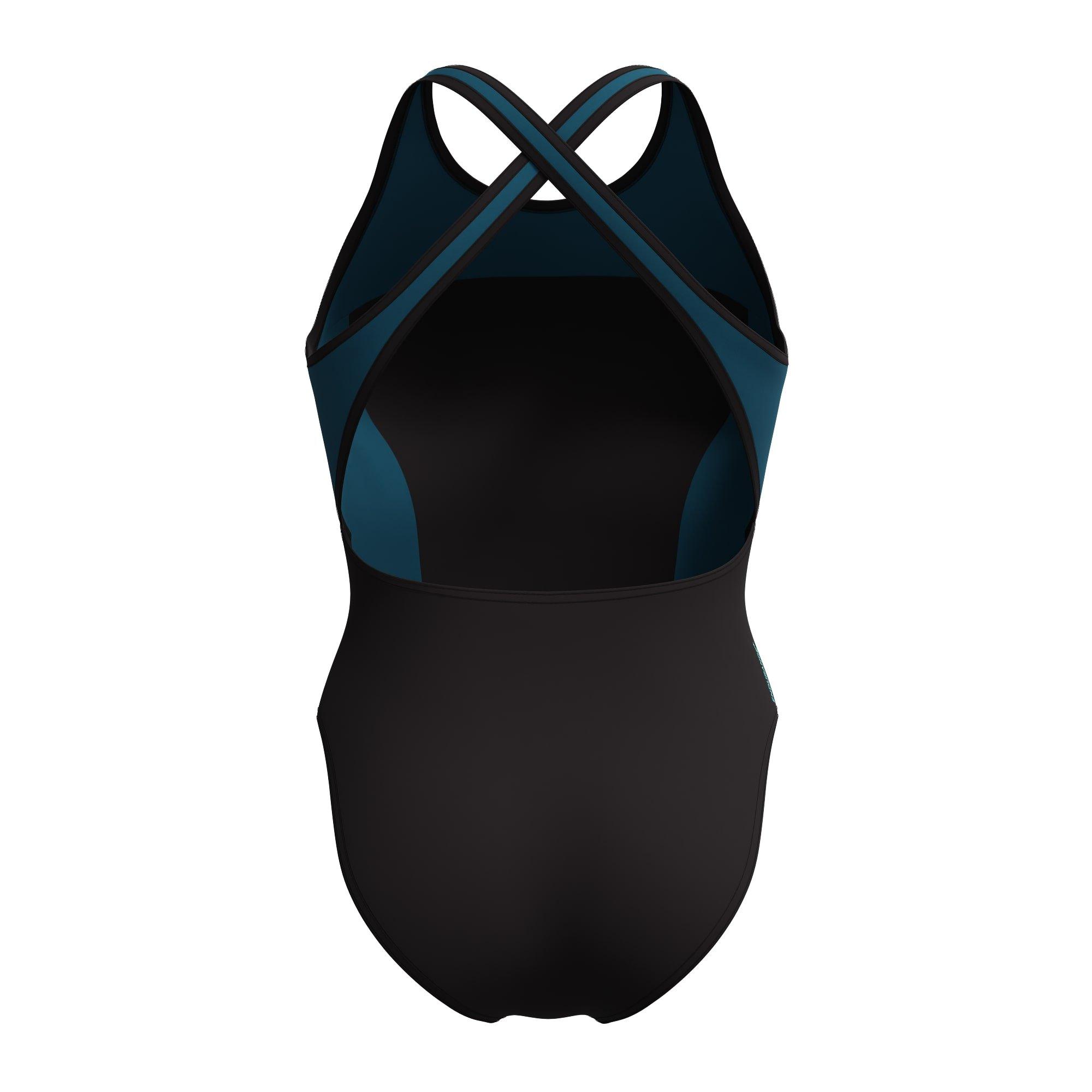 Blk/Dark Teal - Speedo - High Neck Splice Cross Back Swimsuit - 3