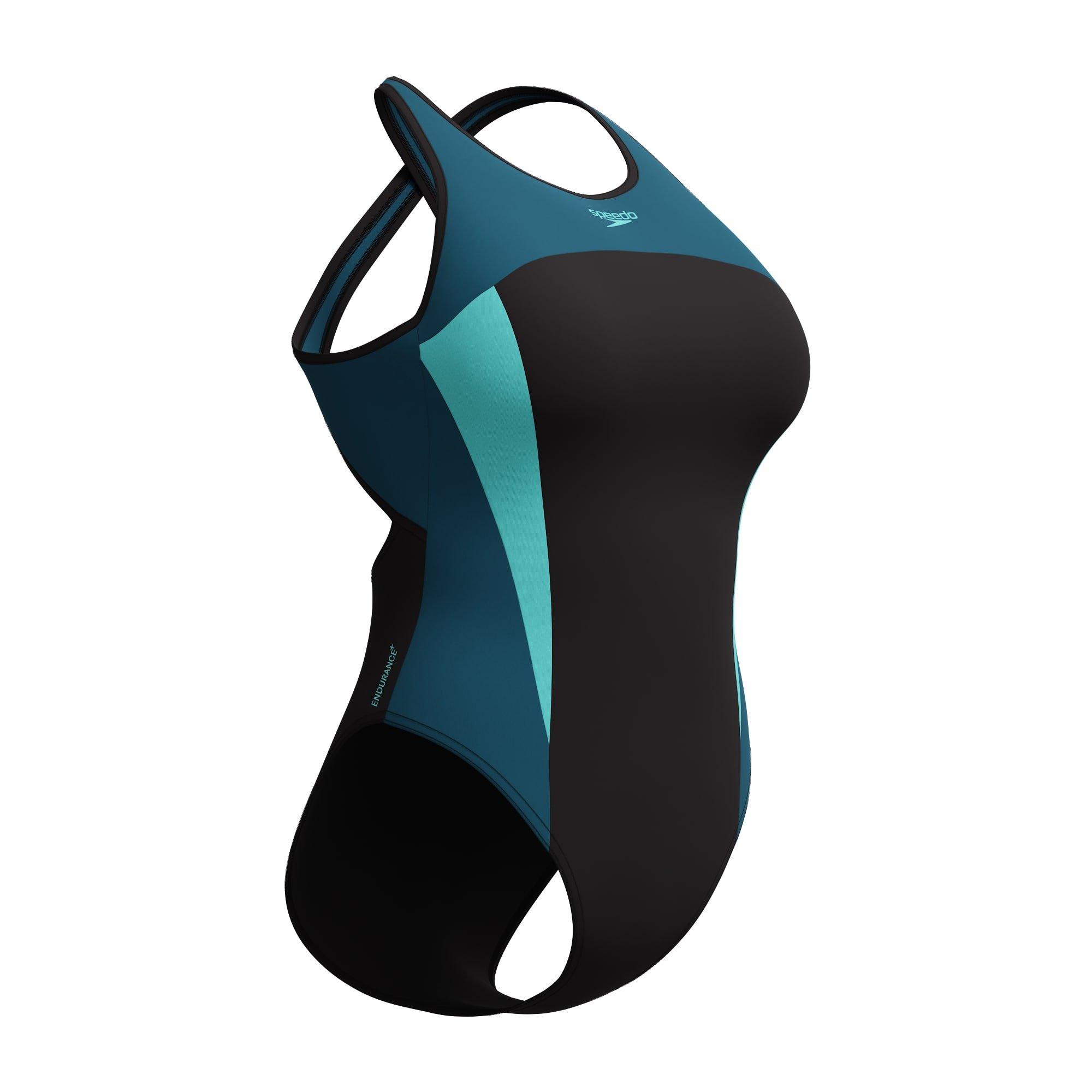 Blk/Dark Teal - Speedo - High Neck Splice Cross Back Swimsuit - 4