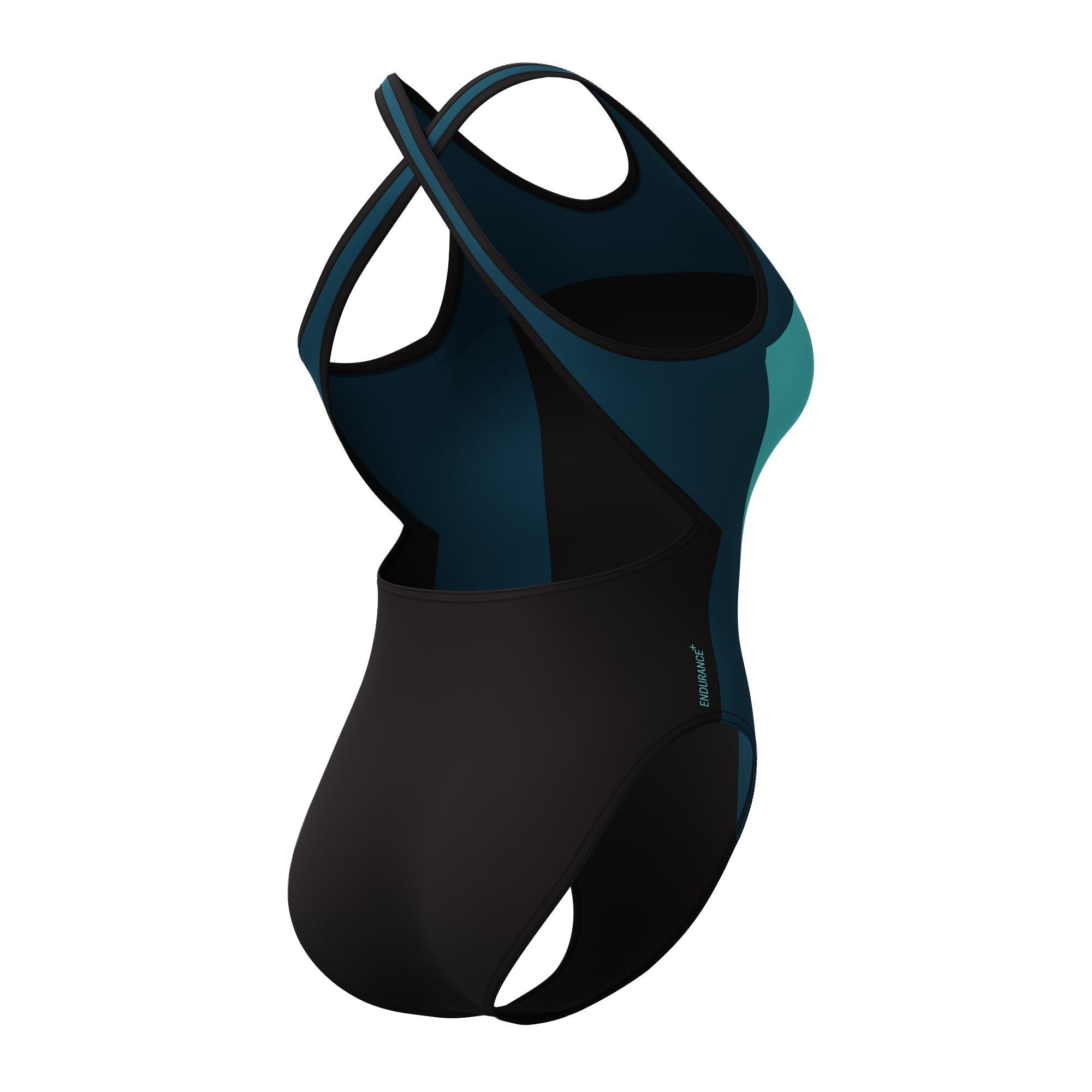 Blk/Dark Teal - Speedo - High Neck Splice Cross Back Swimsuit - 5