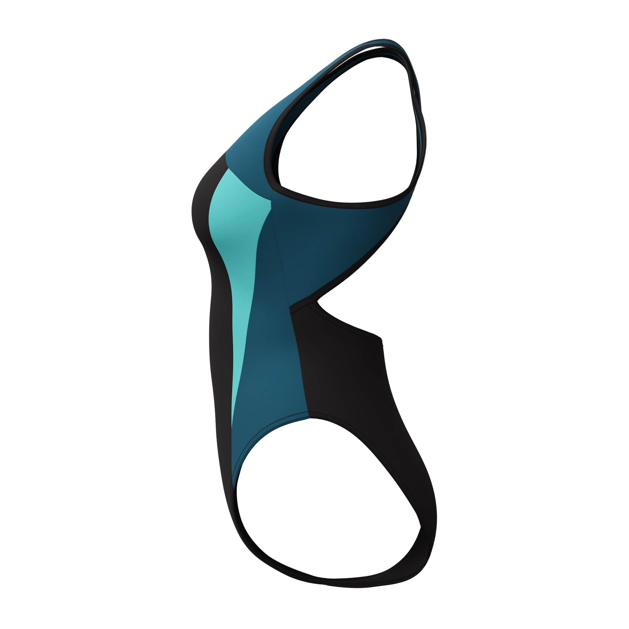 Blk/Dark Teal - Speedo - High Neck Splice Cross Back Swimsuit - 6